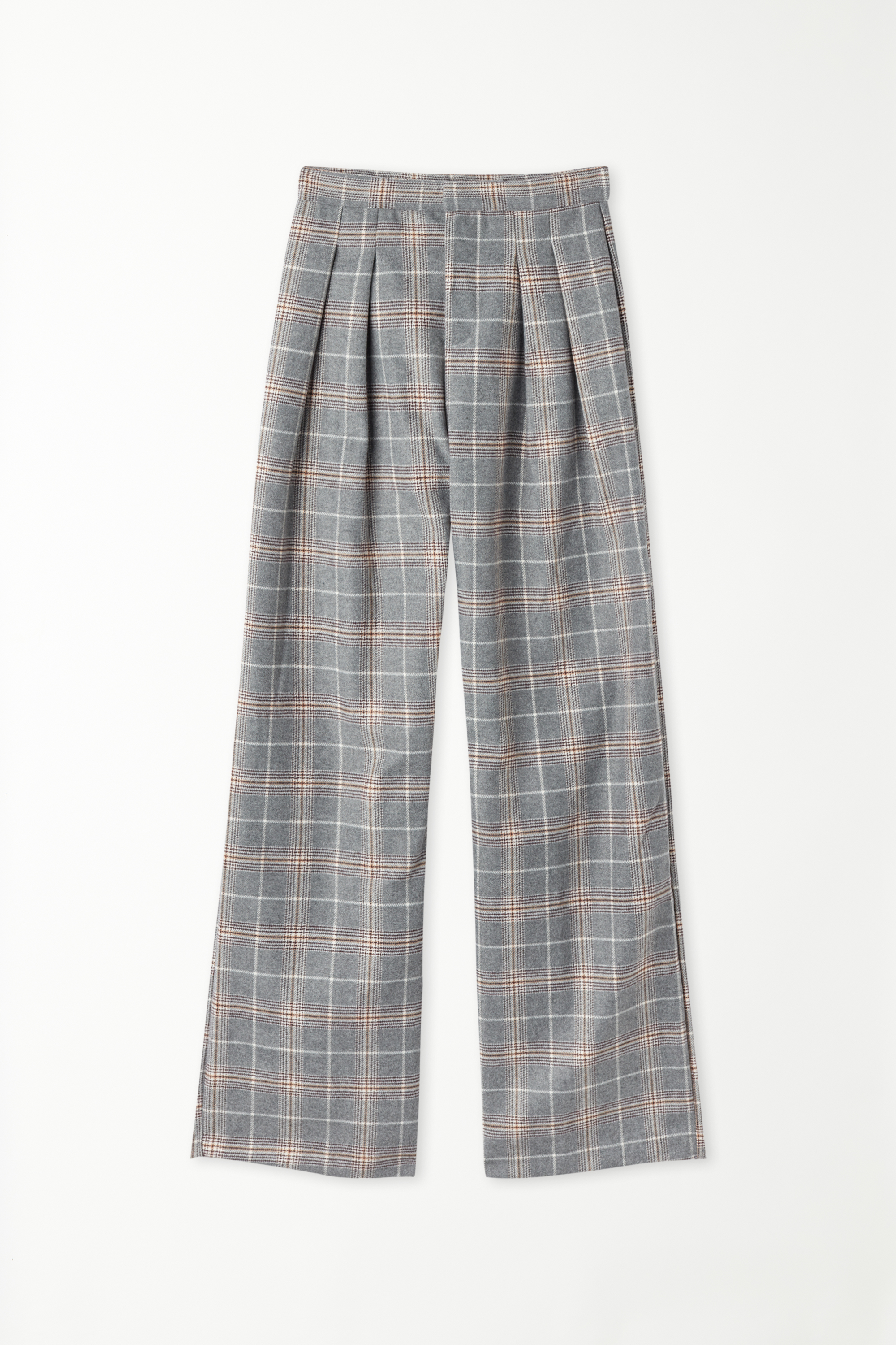 Pantalon Large Chaud Taille Haute Tweed à Carreaux