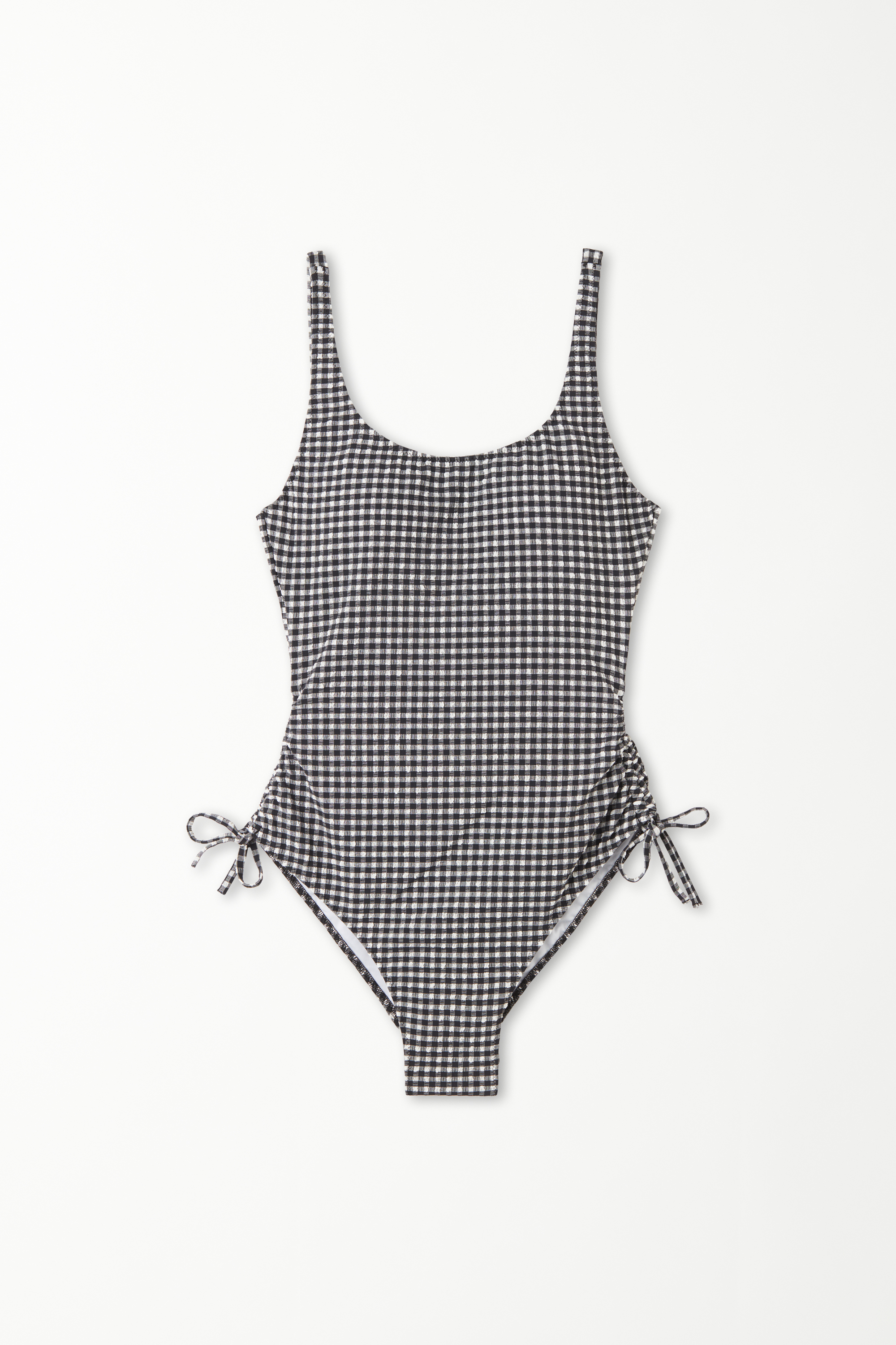 Classy Vichy Lightly Padded One-Piece Swimsuit with Drawstring