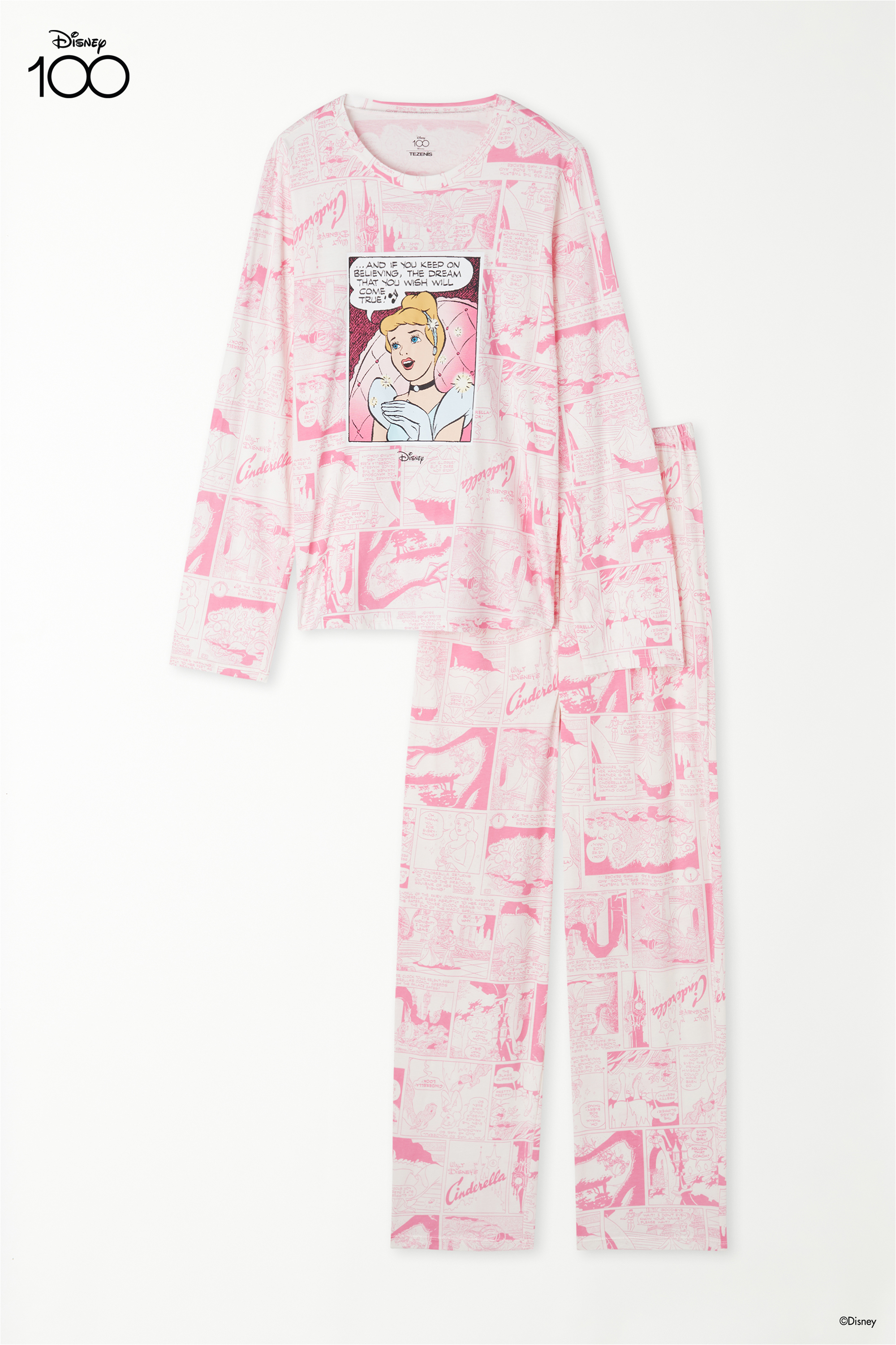 Długa Piżama z Bawełny z Nadrukiem Disney 100