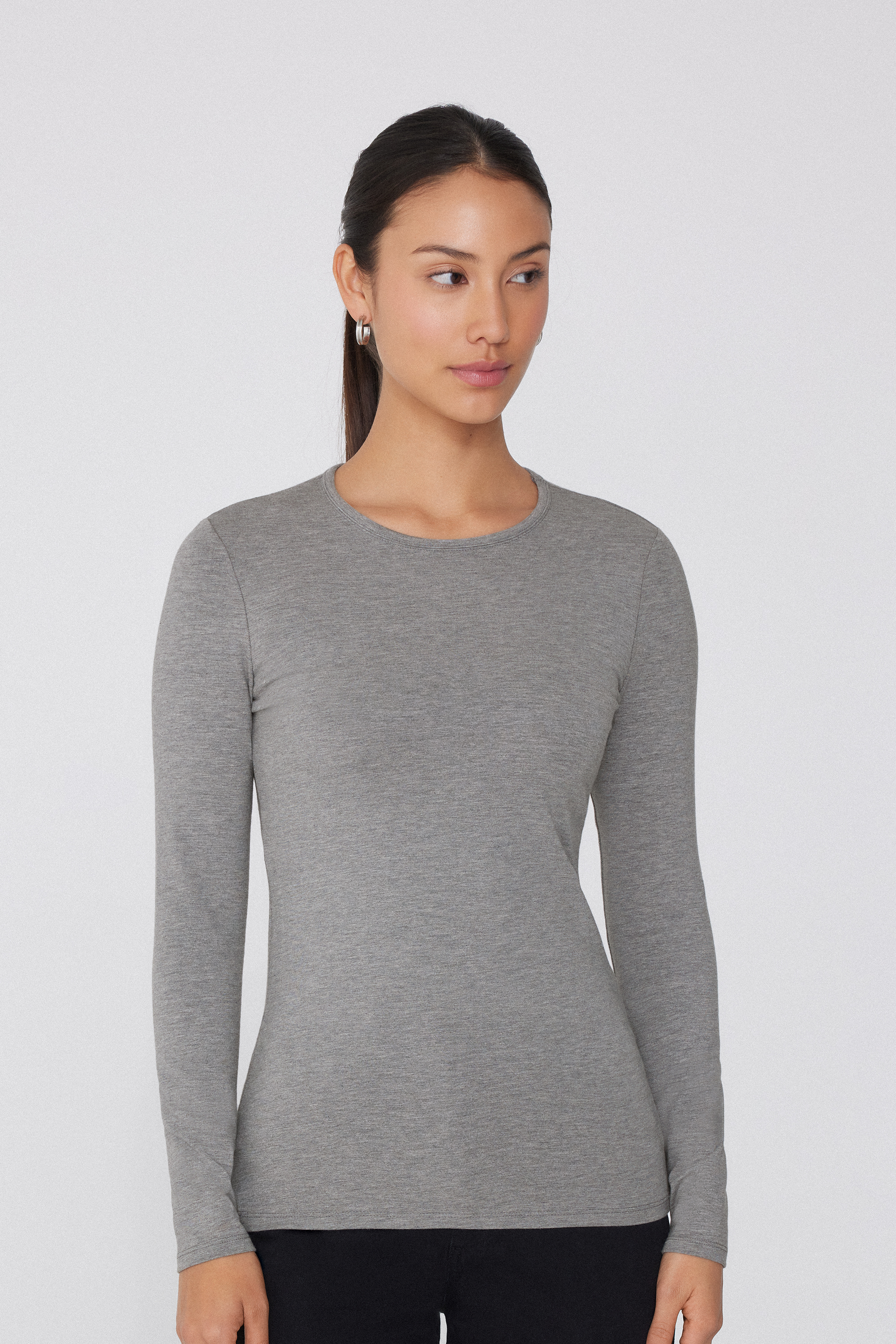 Bluzka z Okrągłym Dekoltem z Bawełny i Modalu Termicznego