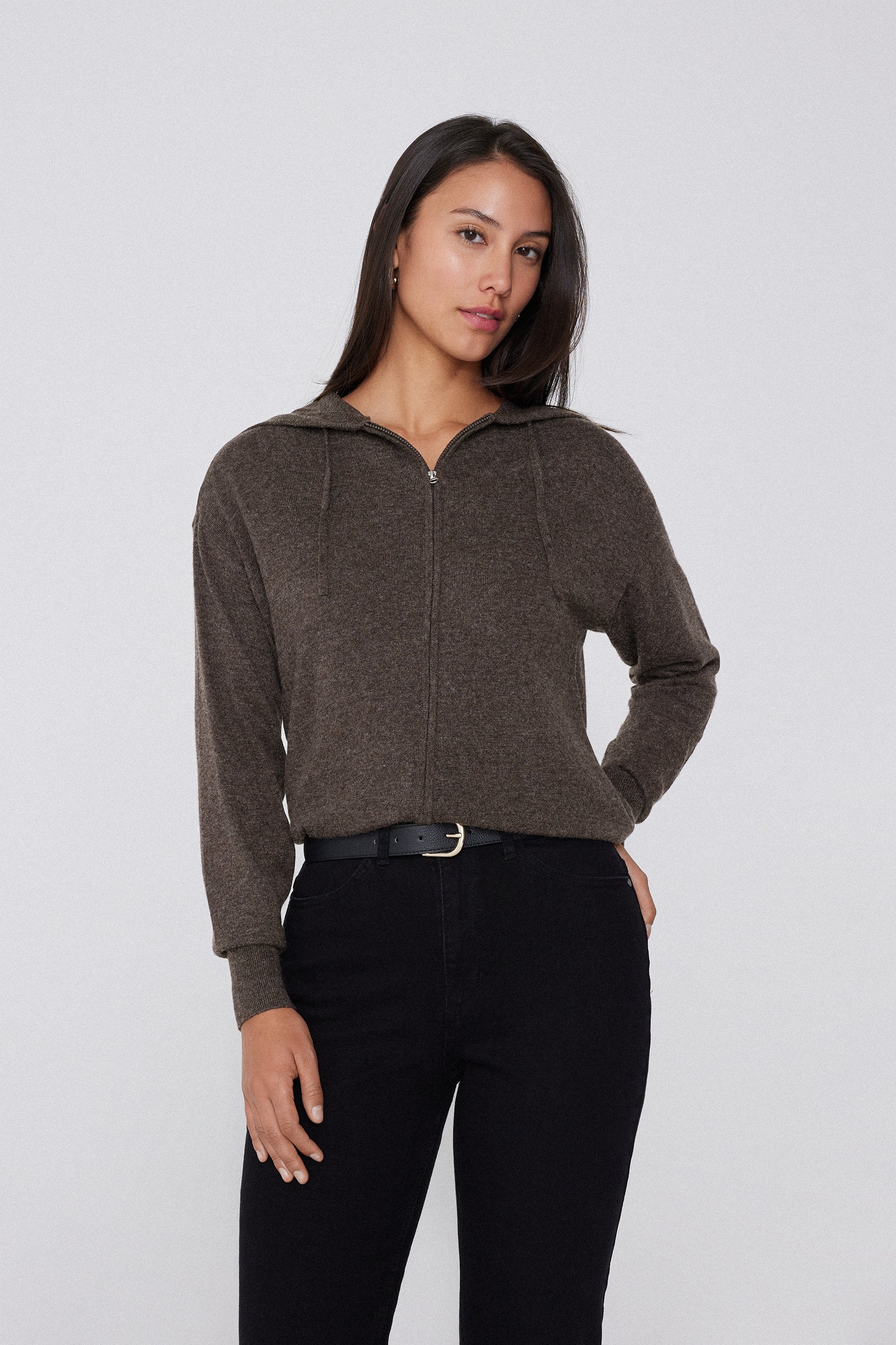 Maglia Modello Felpa con Zip e Cappuccio con Lana