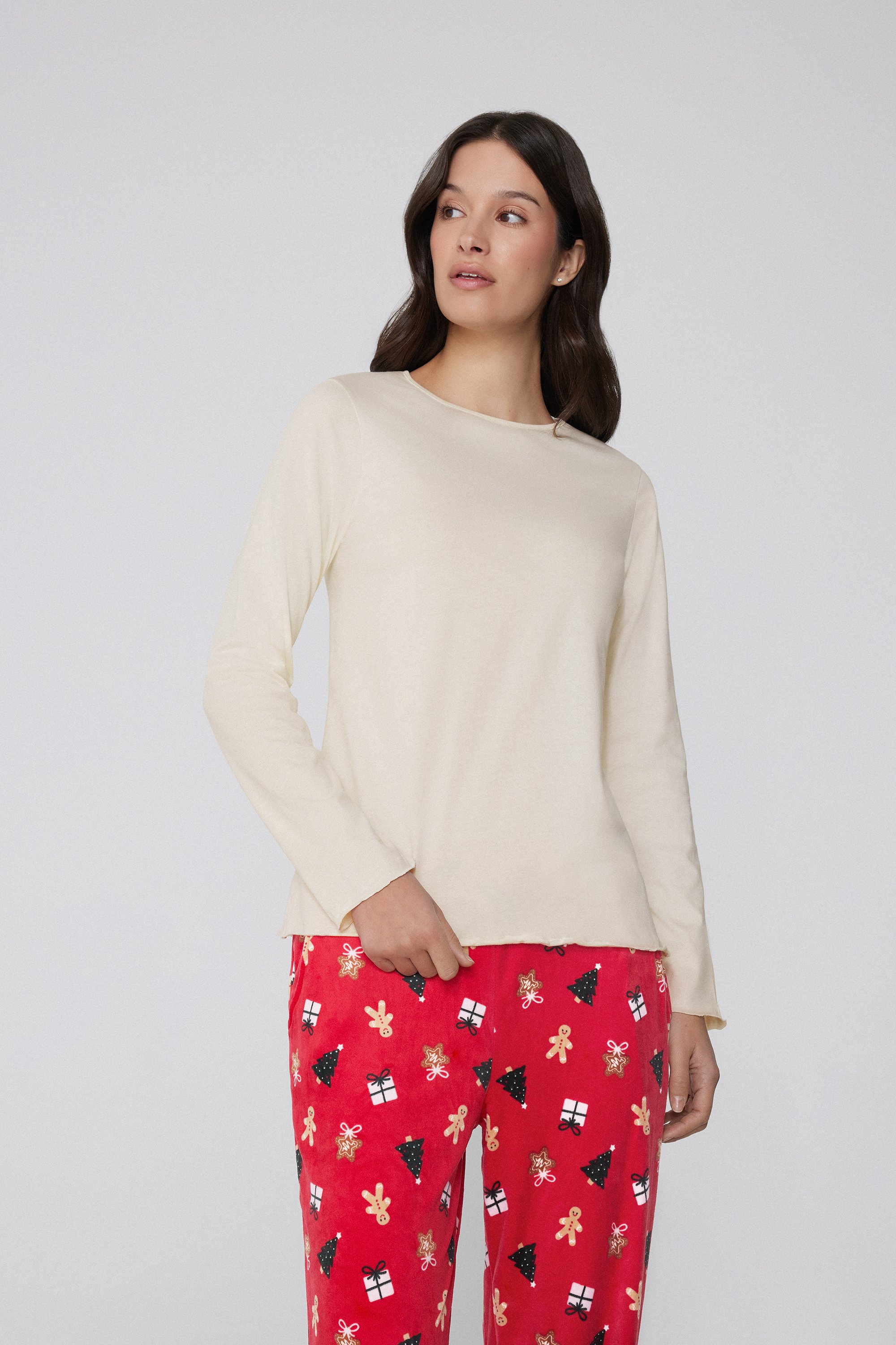 Samarreta Cotó Màniga Llarga Punt amb Vores Frunzides