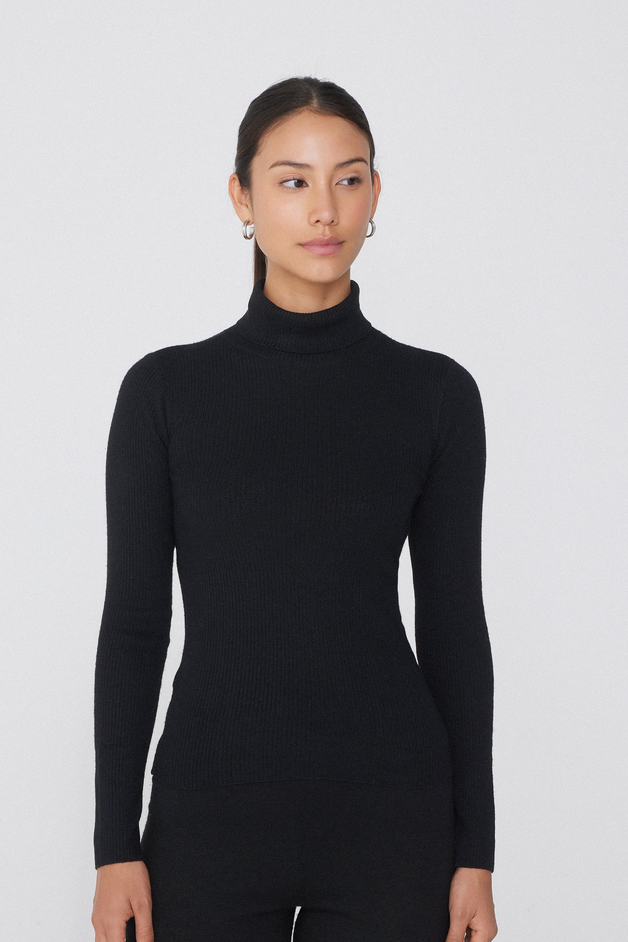Long Sleeve Ribbed Polo Neck Heavy Knitwear with Wool