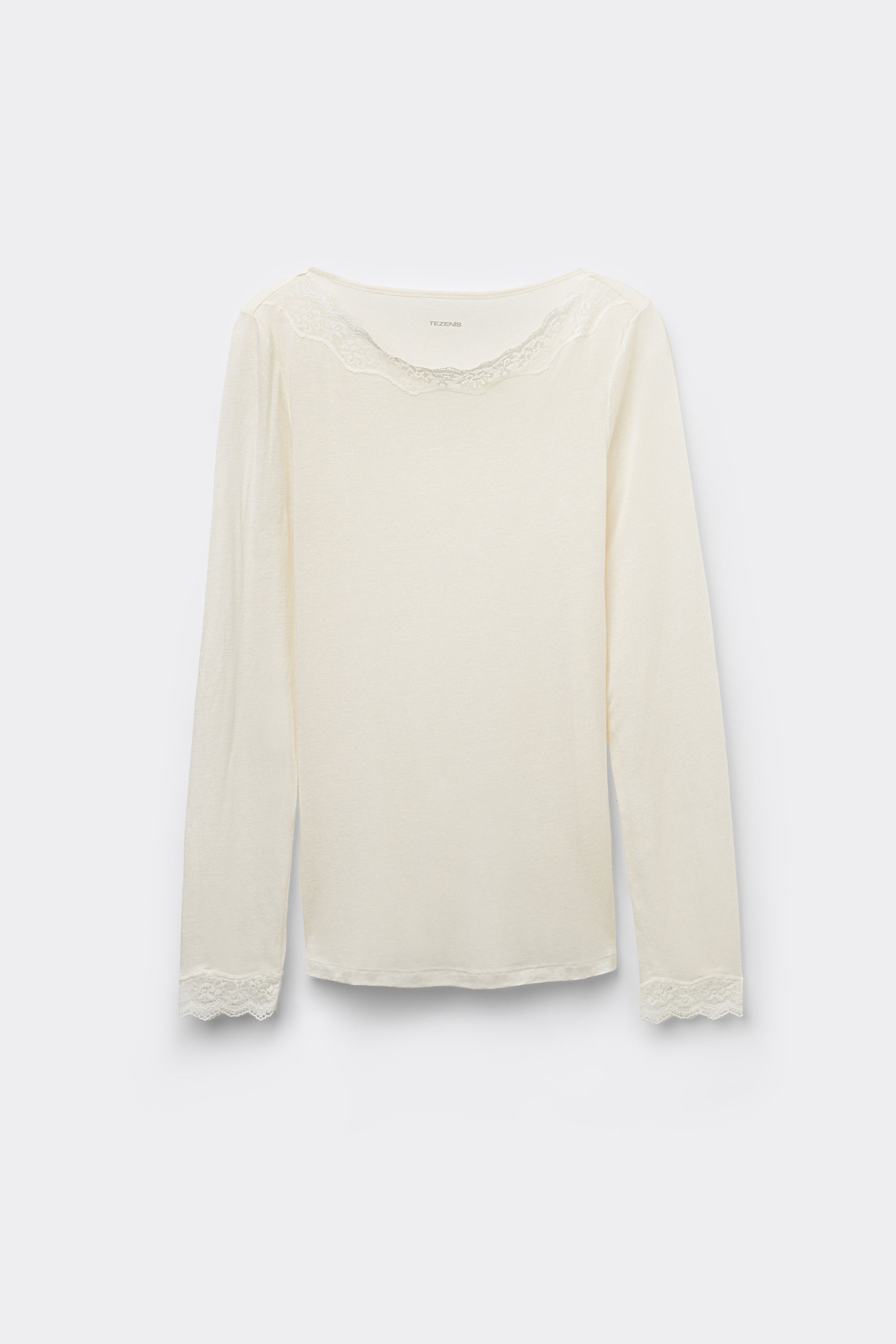 Long-Sleeved Merino Wool and Lace Boat-Neck Top