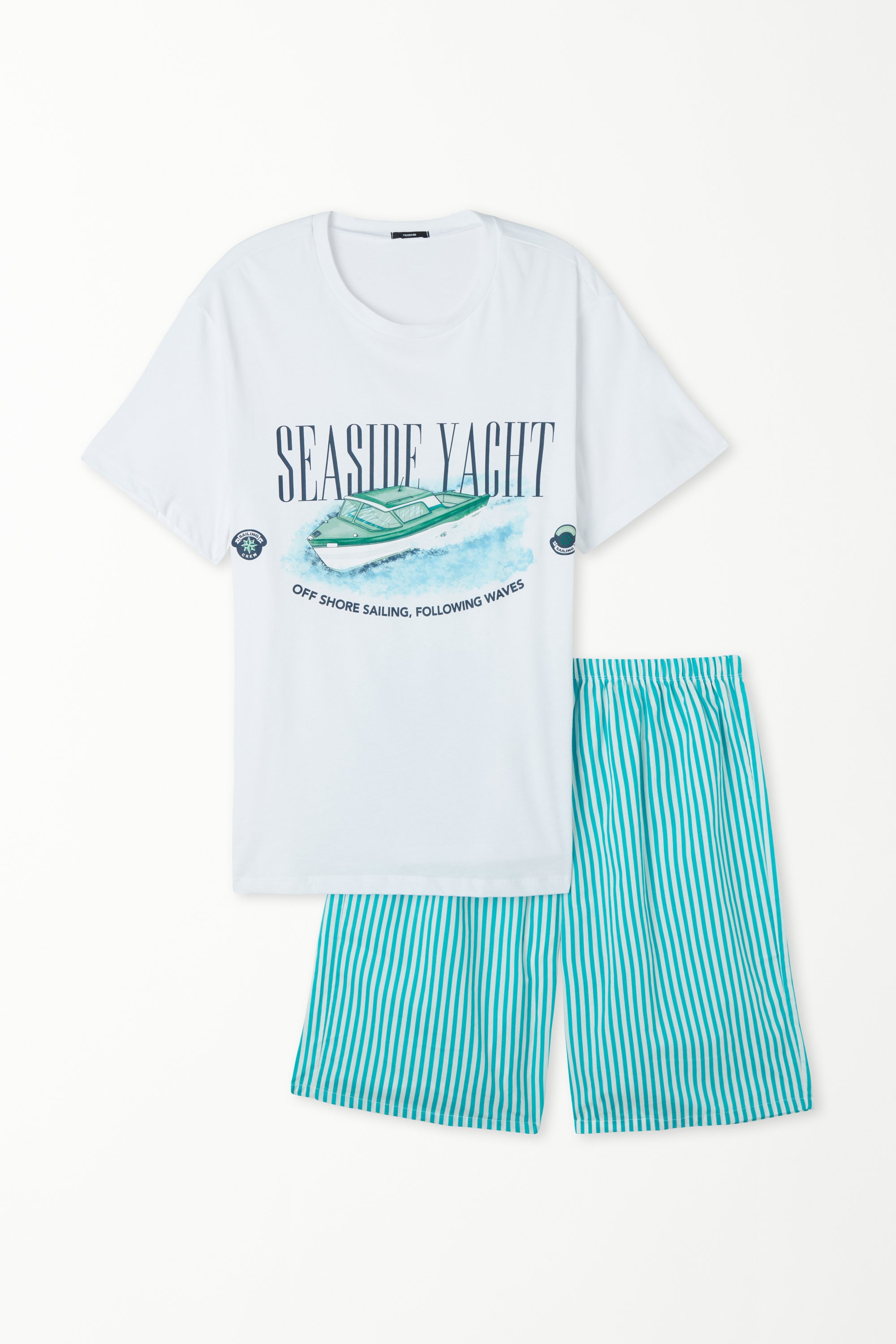 Short Sleeve Short Cotton Yacht Print Pyjamas