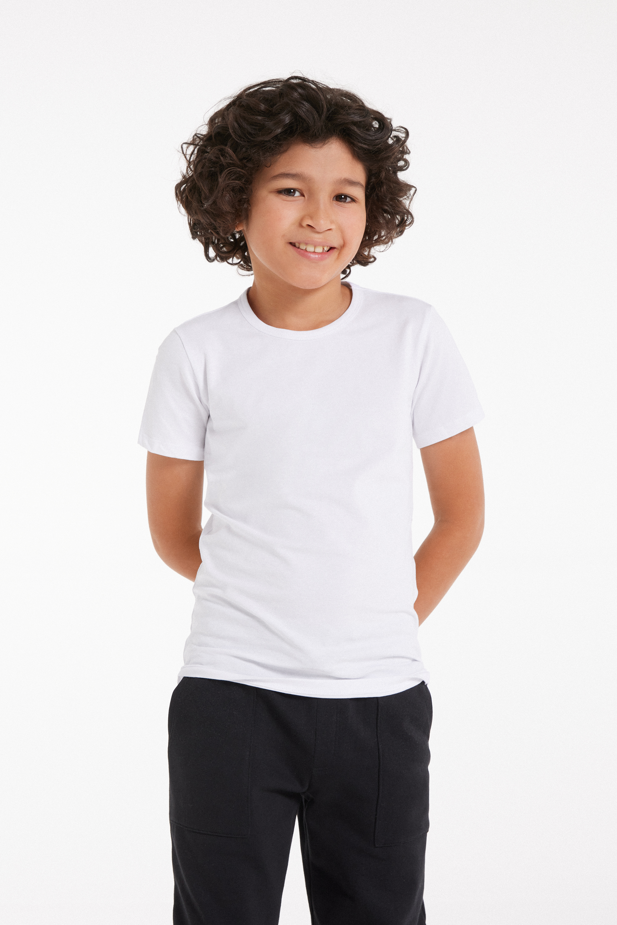 T-shirt Basique Ras-du-cou en Coton Élastique Enfant Unisexe