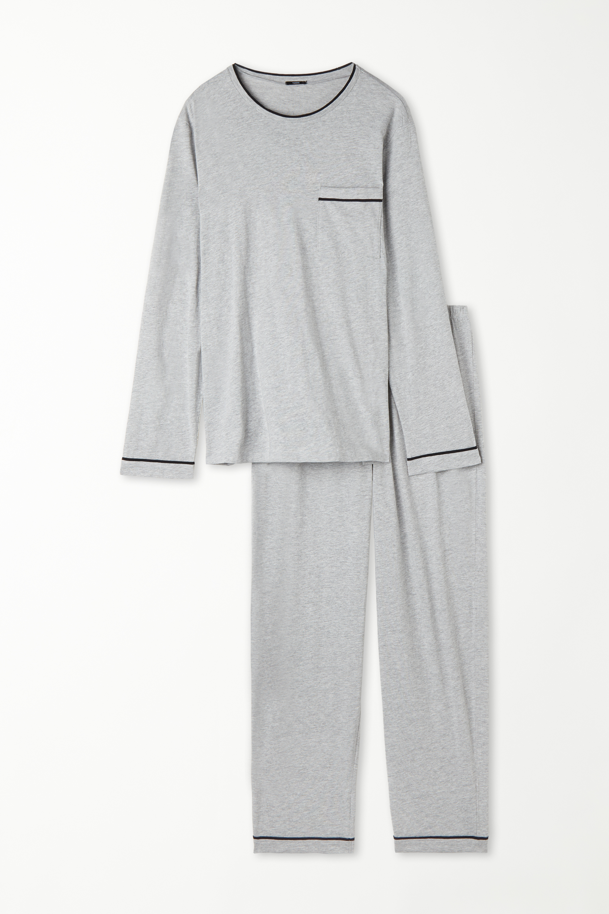 Men’s Full-Length Cotton Pajamas with Piping