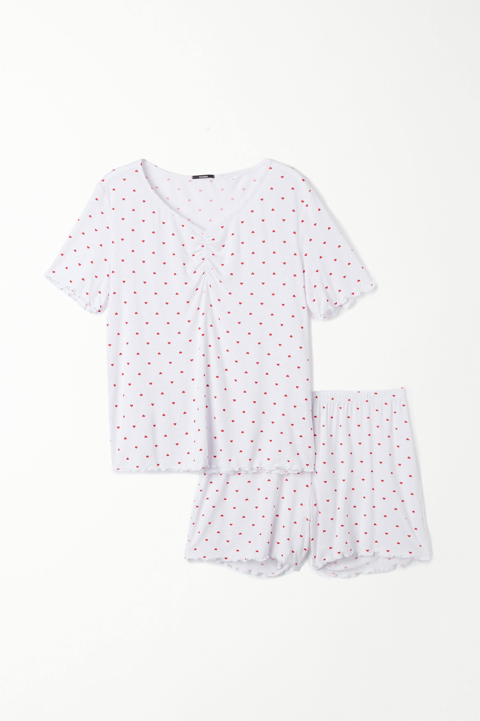 Short-Sleeved Short Viscose Pyjamas with Gathering