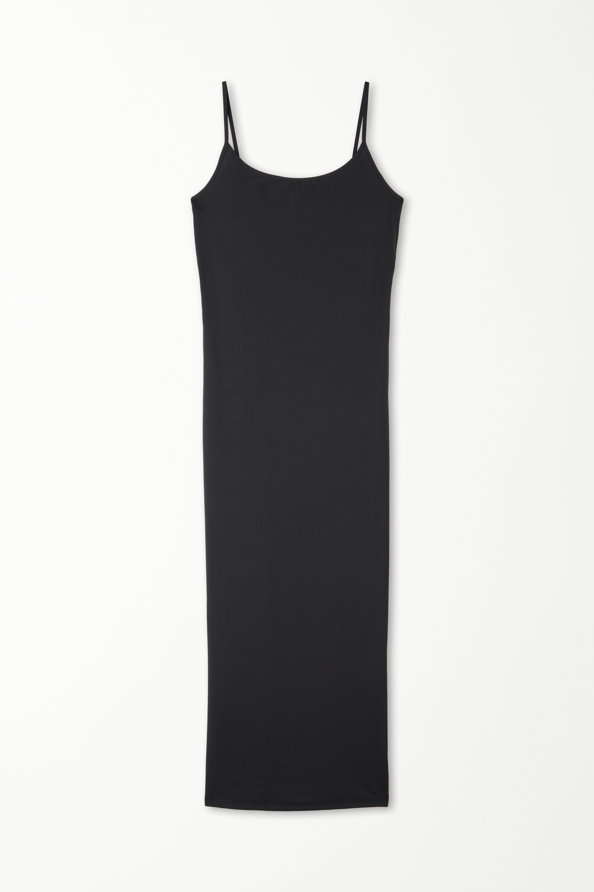 Midi Dress with Thin Shoulder Straps and Bare Back