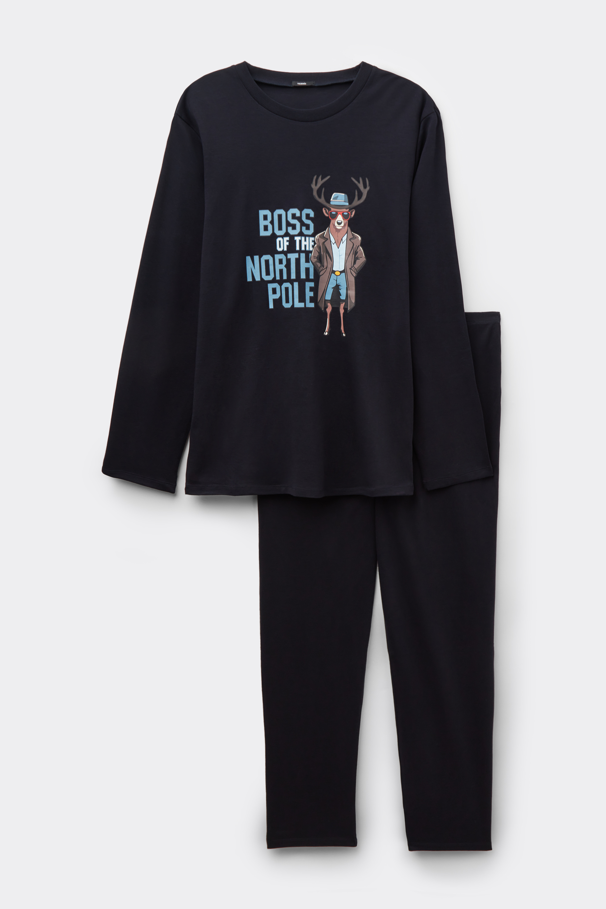 Pijama Comprido Algodão Estampado Rena