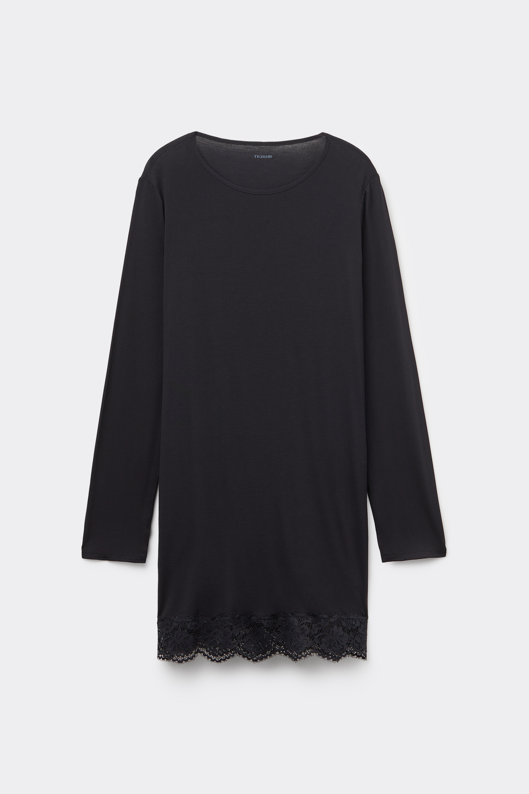 Noční Košile s Dlouhým Rukávem z Viskózy a Krajky