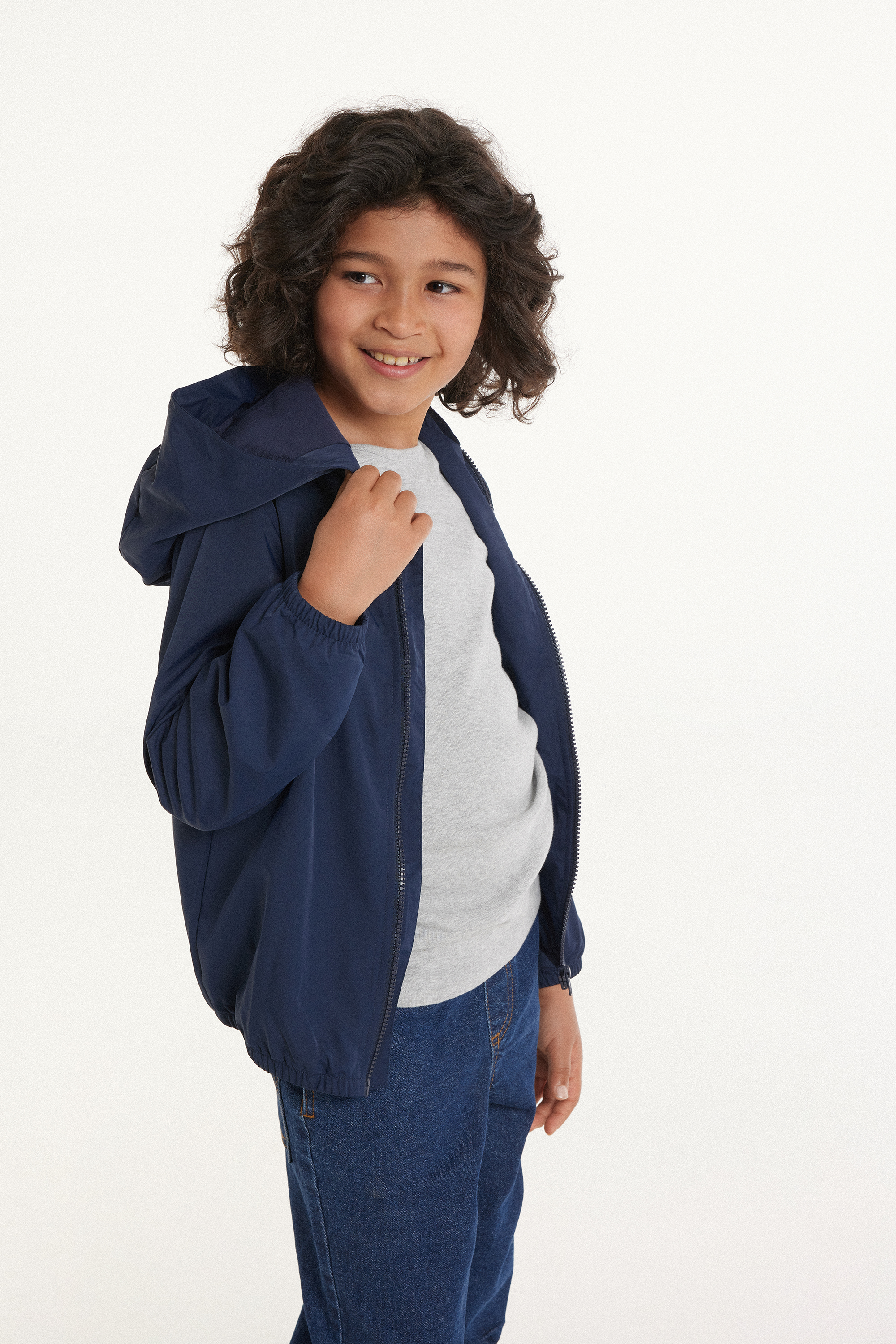 Unisex-Jacke mit Reißverschluss und Kapuze aus Funktionsgewebe für Kinder