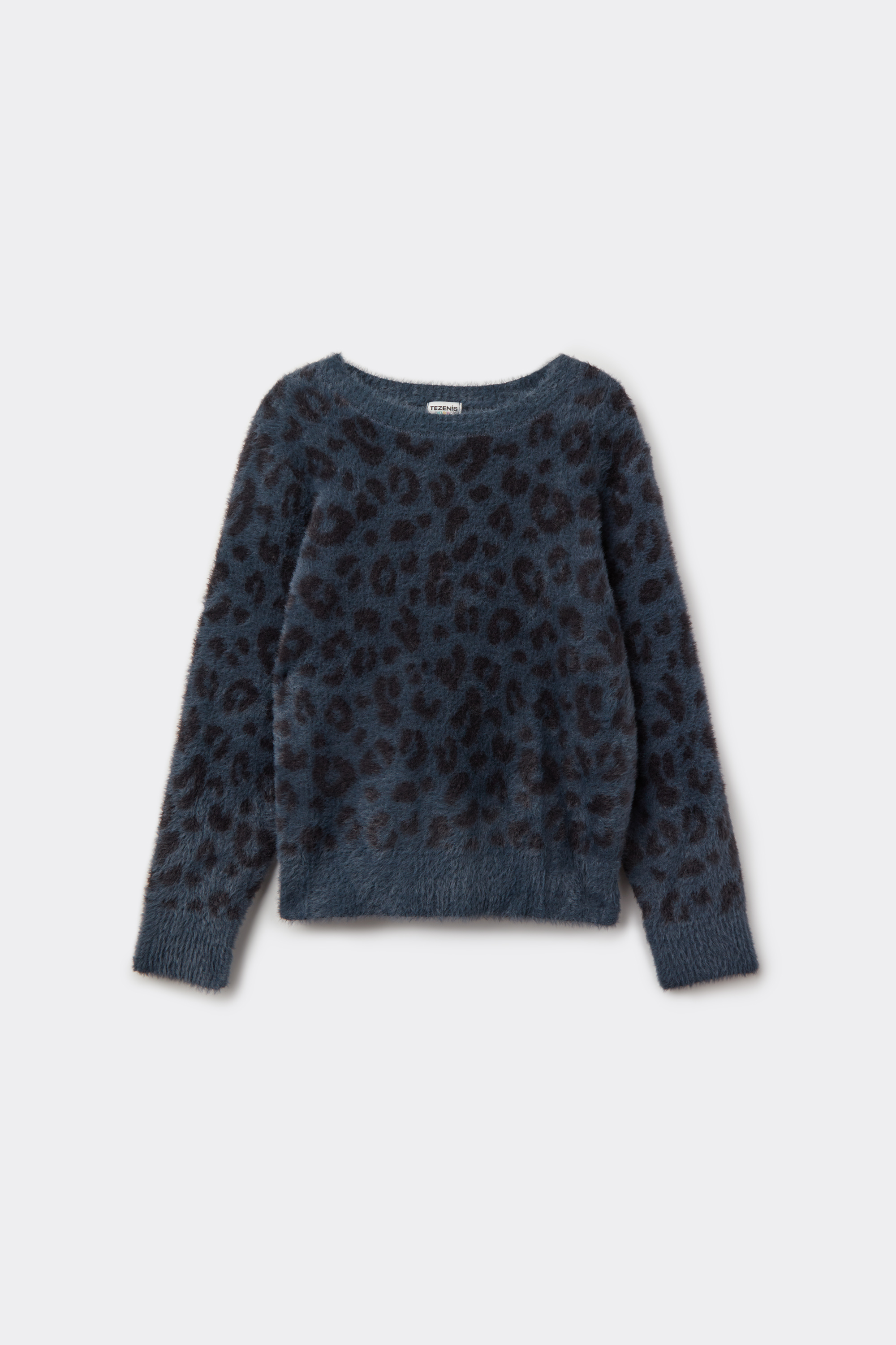 Round Neck Printed Fur Jumper