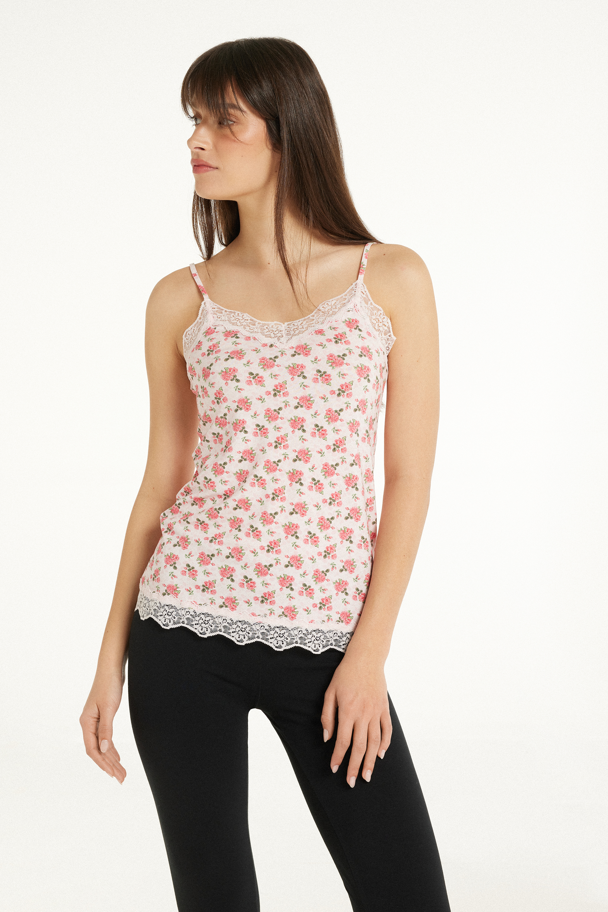 V Neck Tank Top with Lace Insert