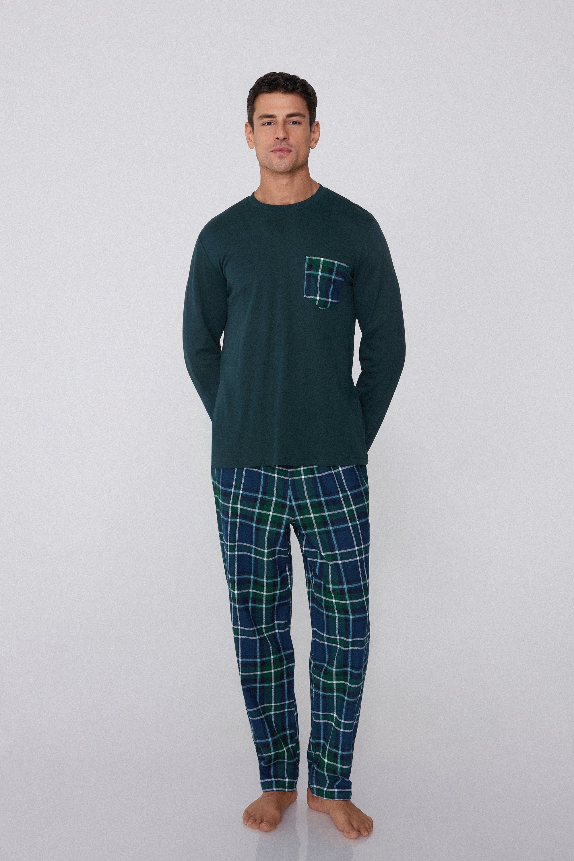 Long Flannel Pyjamas With Tartan Pocket