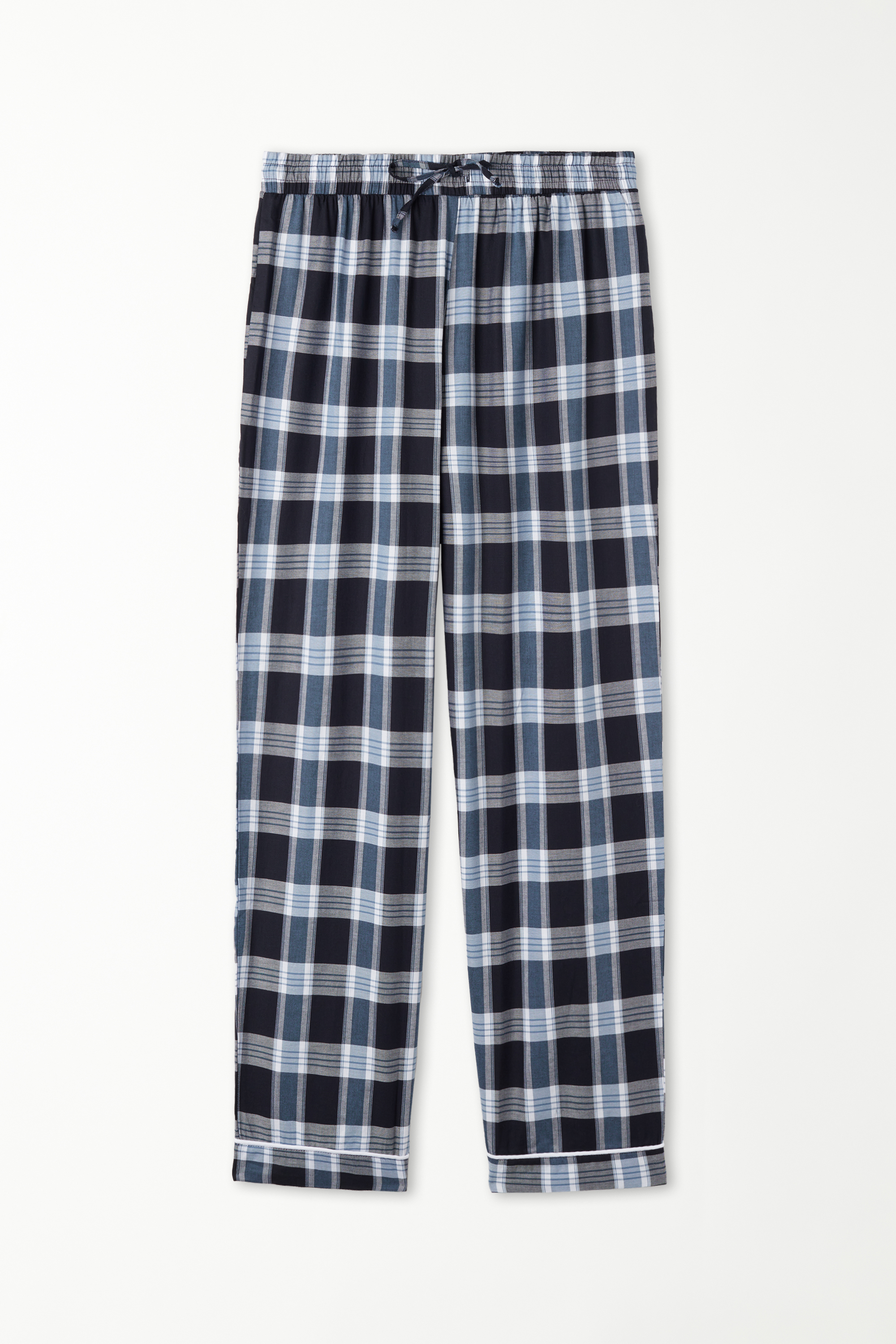 Long Canvas Check Pyjama Bottoms with Piping