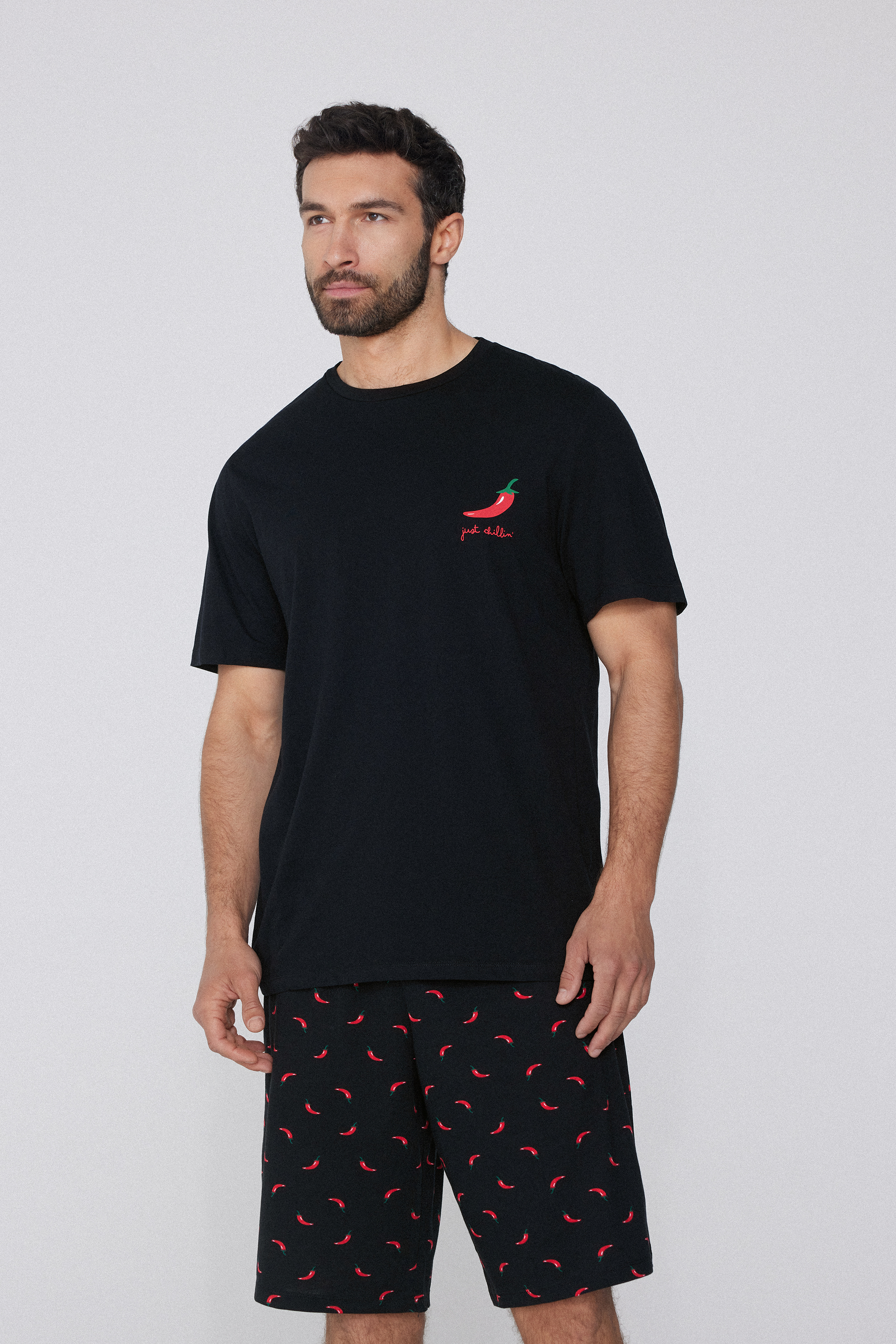 Short Cotton Hot Pepper Print Pajamas