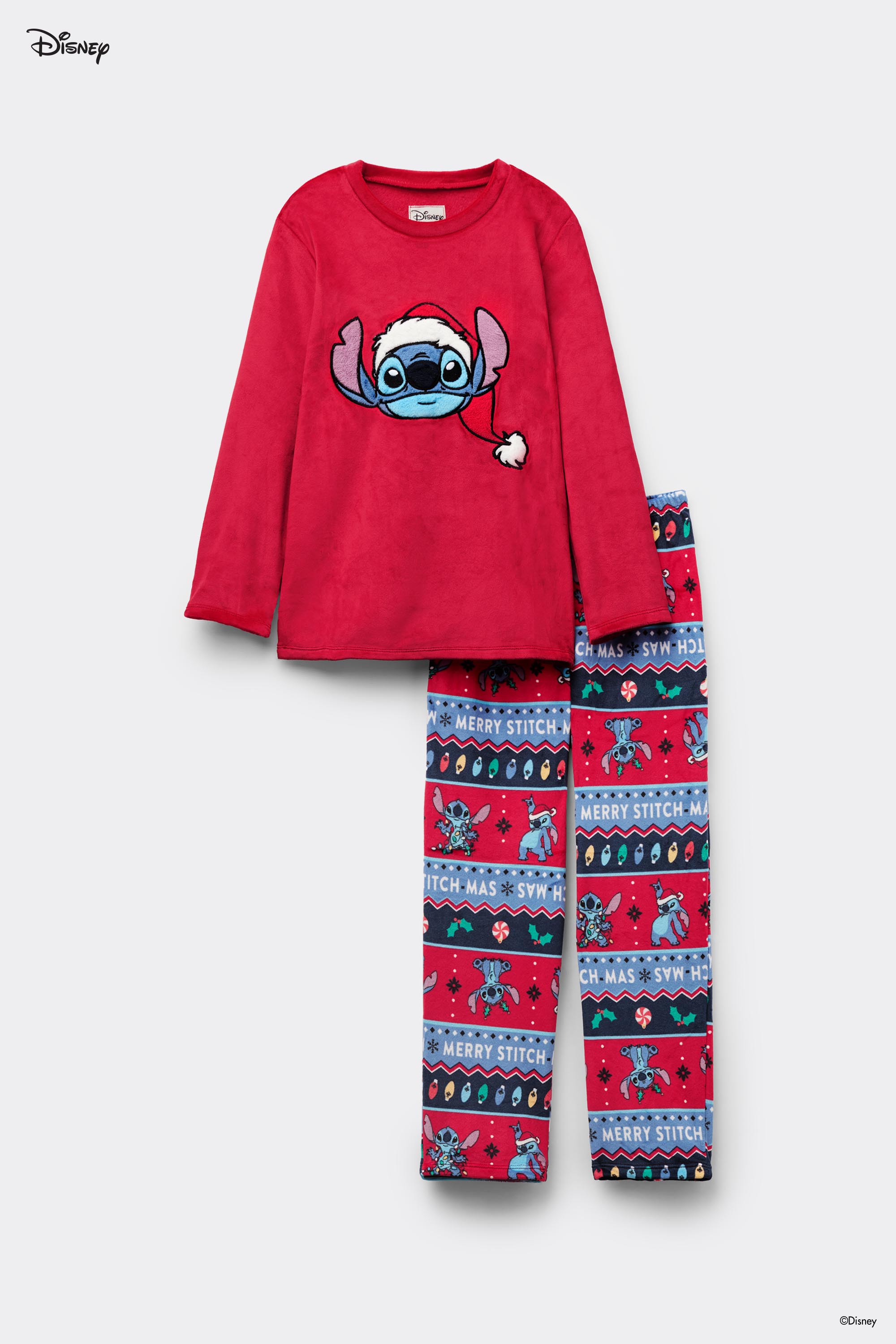 Unisex kids’ Christmas Disney Stitch Long Microfleece Pyjamas