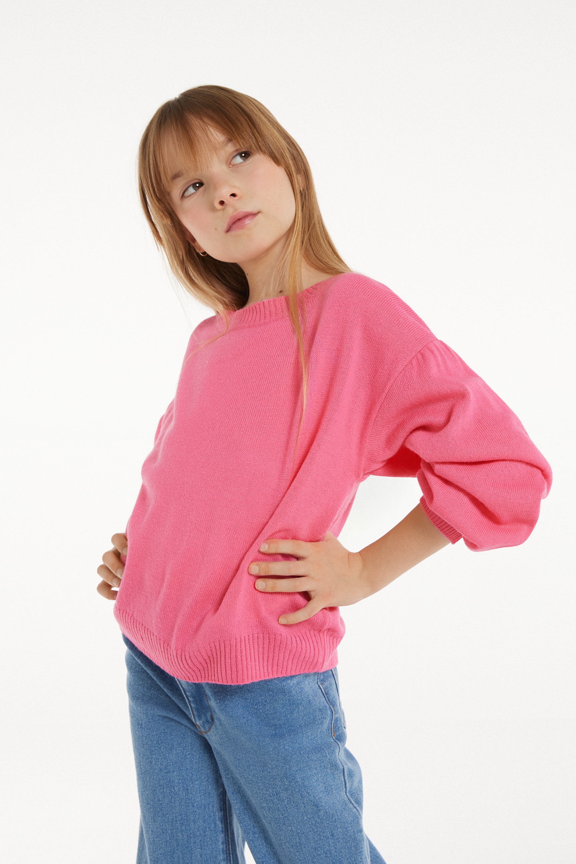 Girls’ Long-Sleeved Sweater with Puffball
