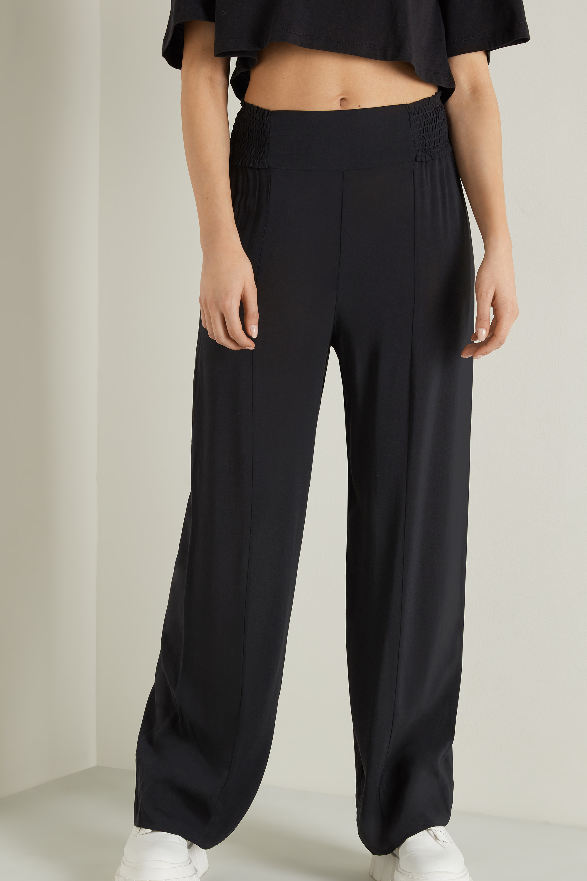High-Waist Stitched-Smock Canvas 