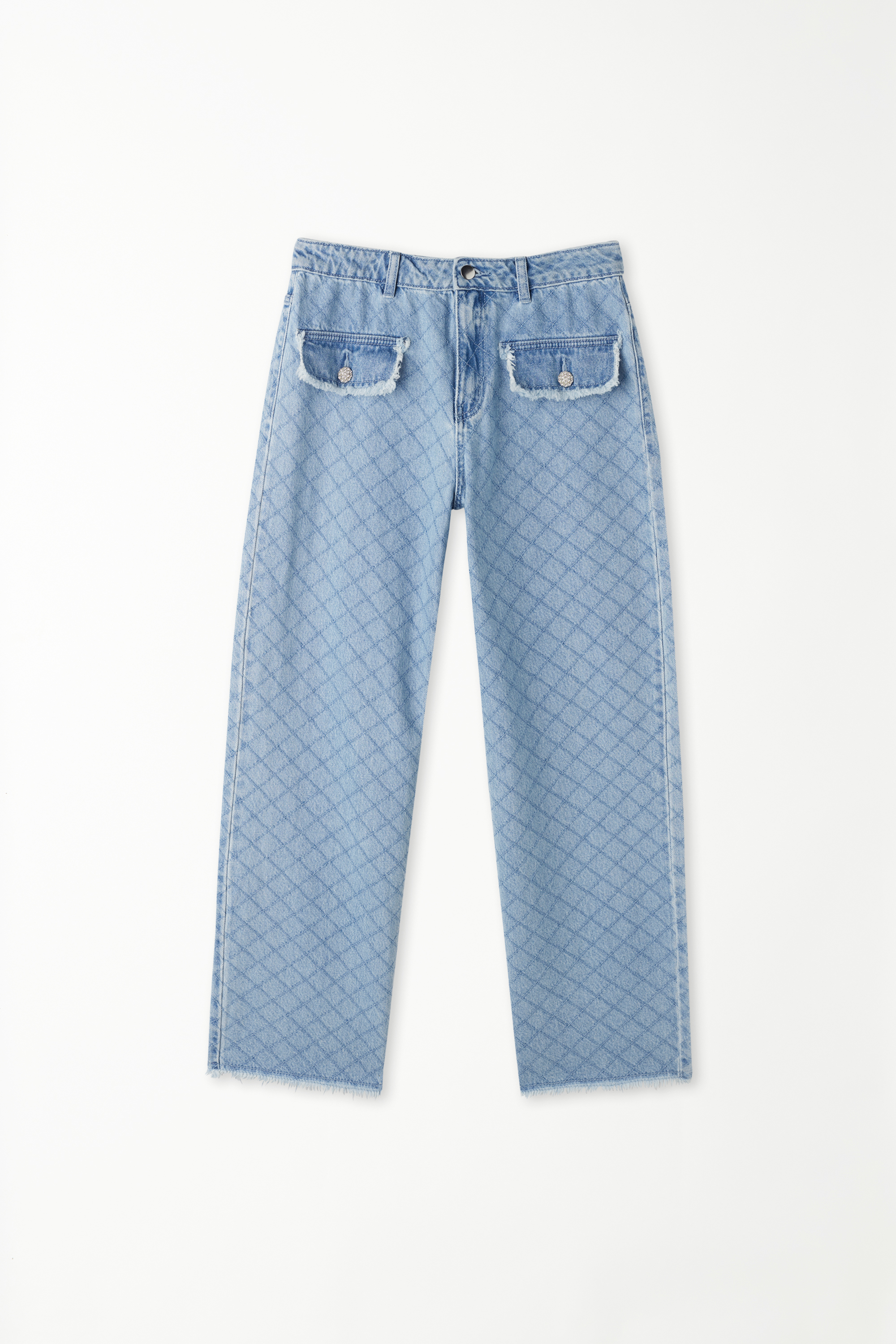 Lange weite Jeans aus Denim in Matelassé-Optik