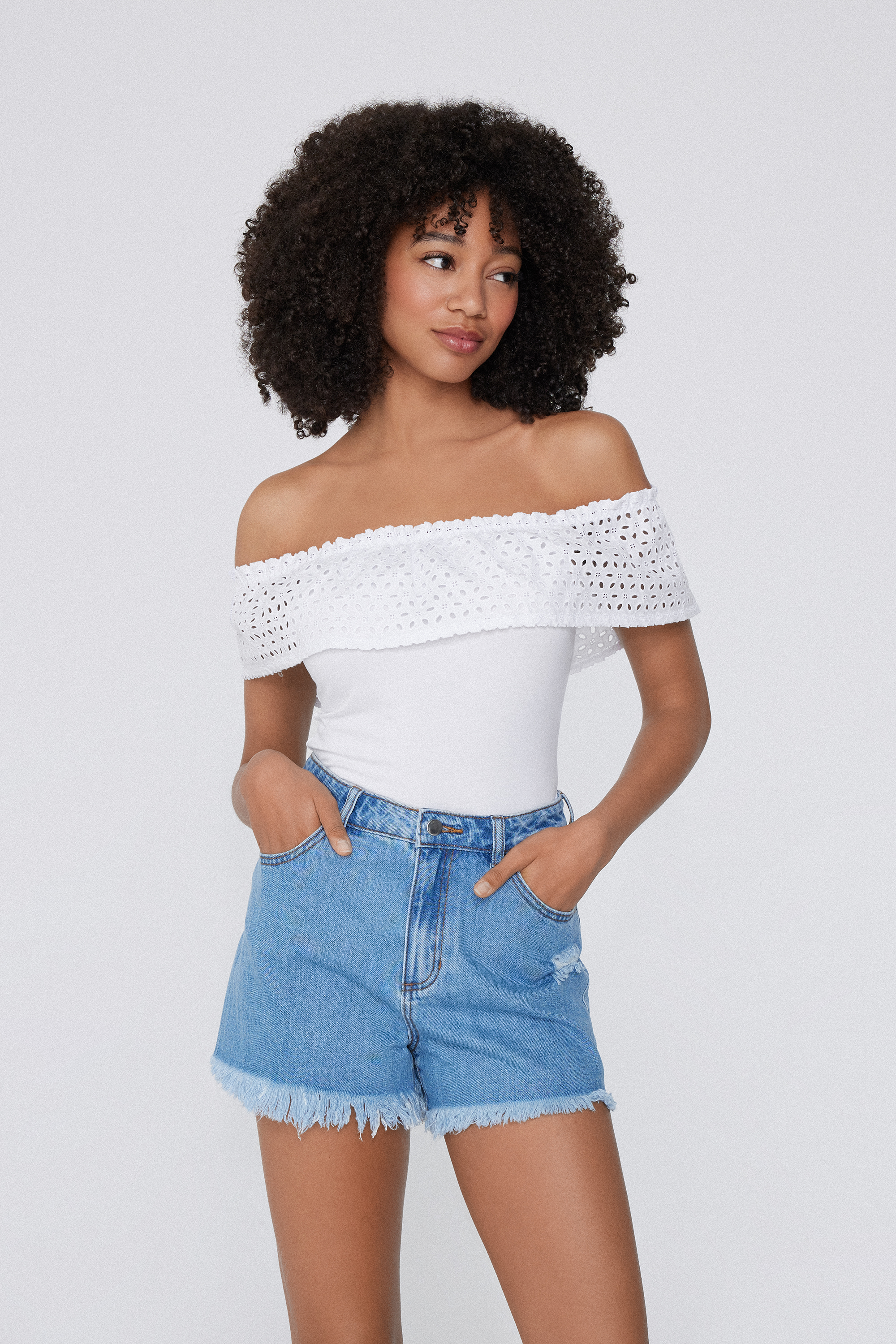 Cotton Bandeau Crop Top with Sangallo Ruffle