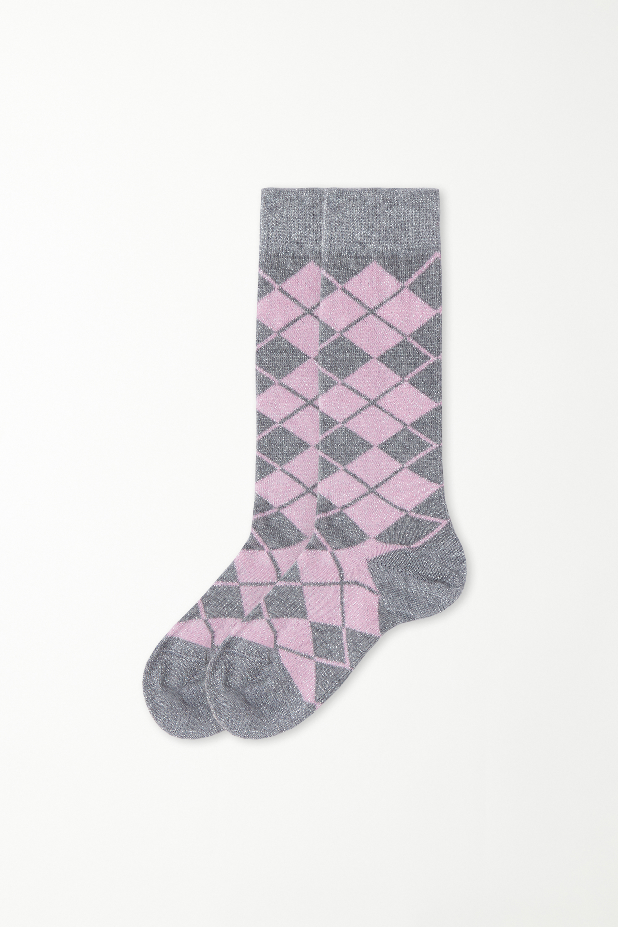 Girls’ Long Laminated Diamond Print Socks