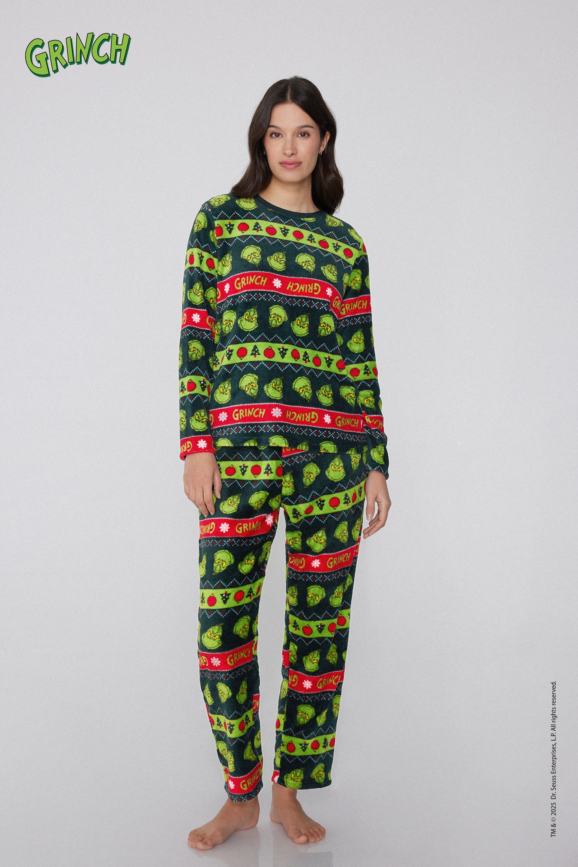 Christmas Grinch Long Light Fleece Pyjamas
