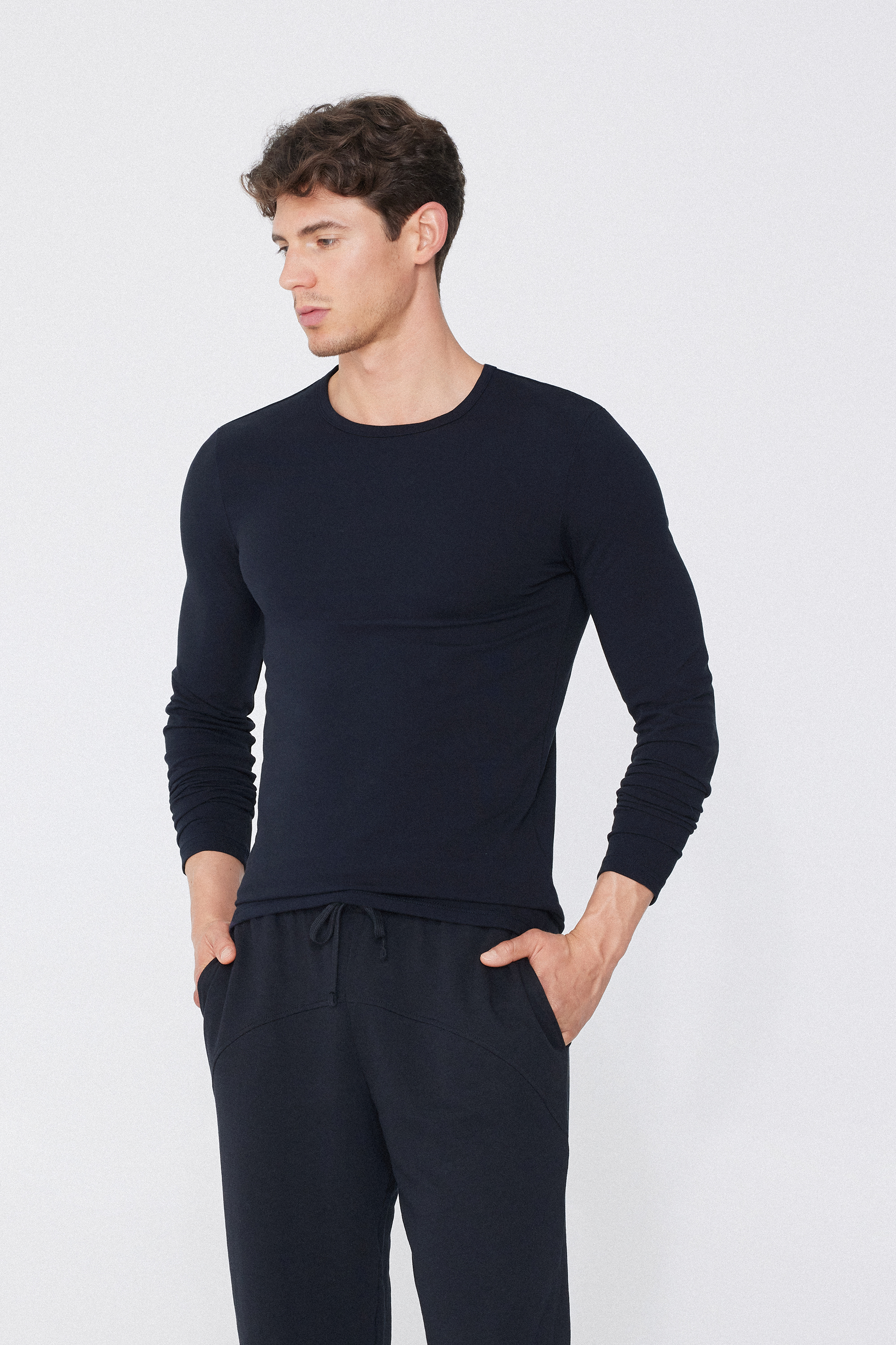 Long-Sleeve Round-Neck Thermal Cotton Top