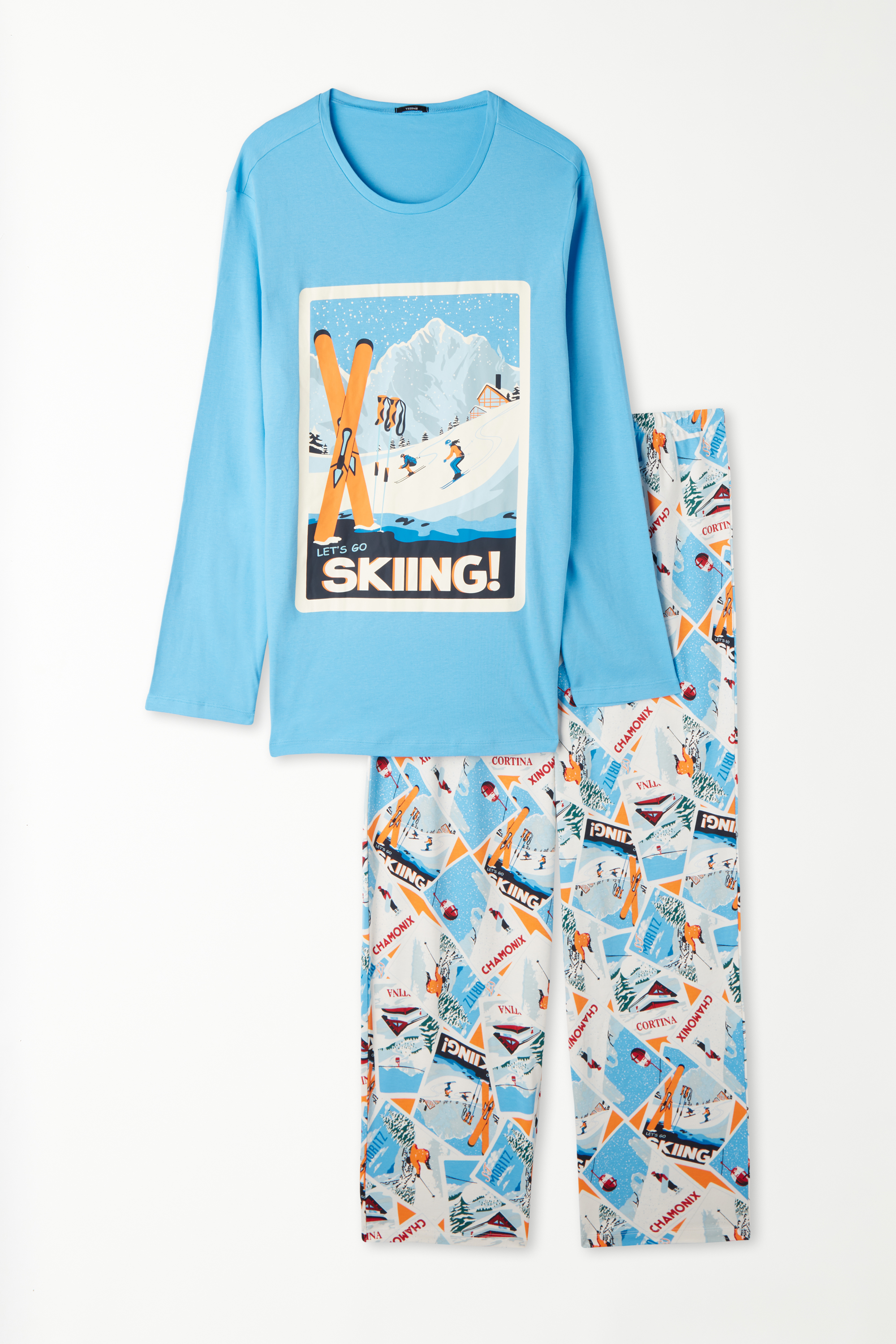 Pijama Lungă din Bumbac Gros Imprimeu Schi