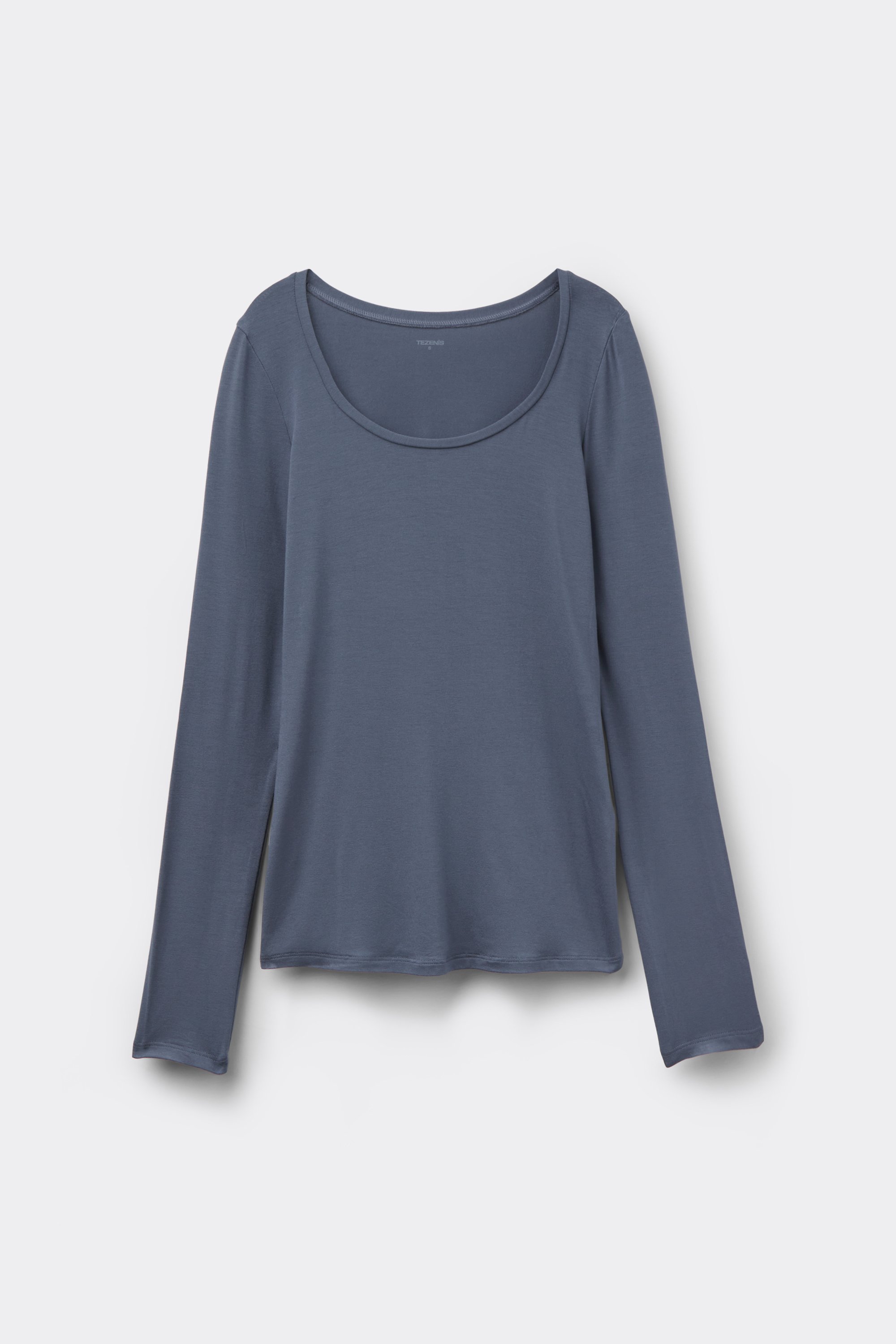 Viscose Top met Lange Mouw en Lage Ronde Hals