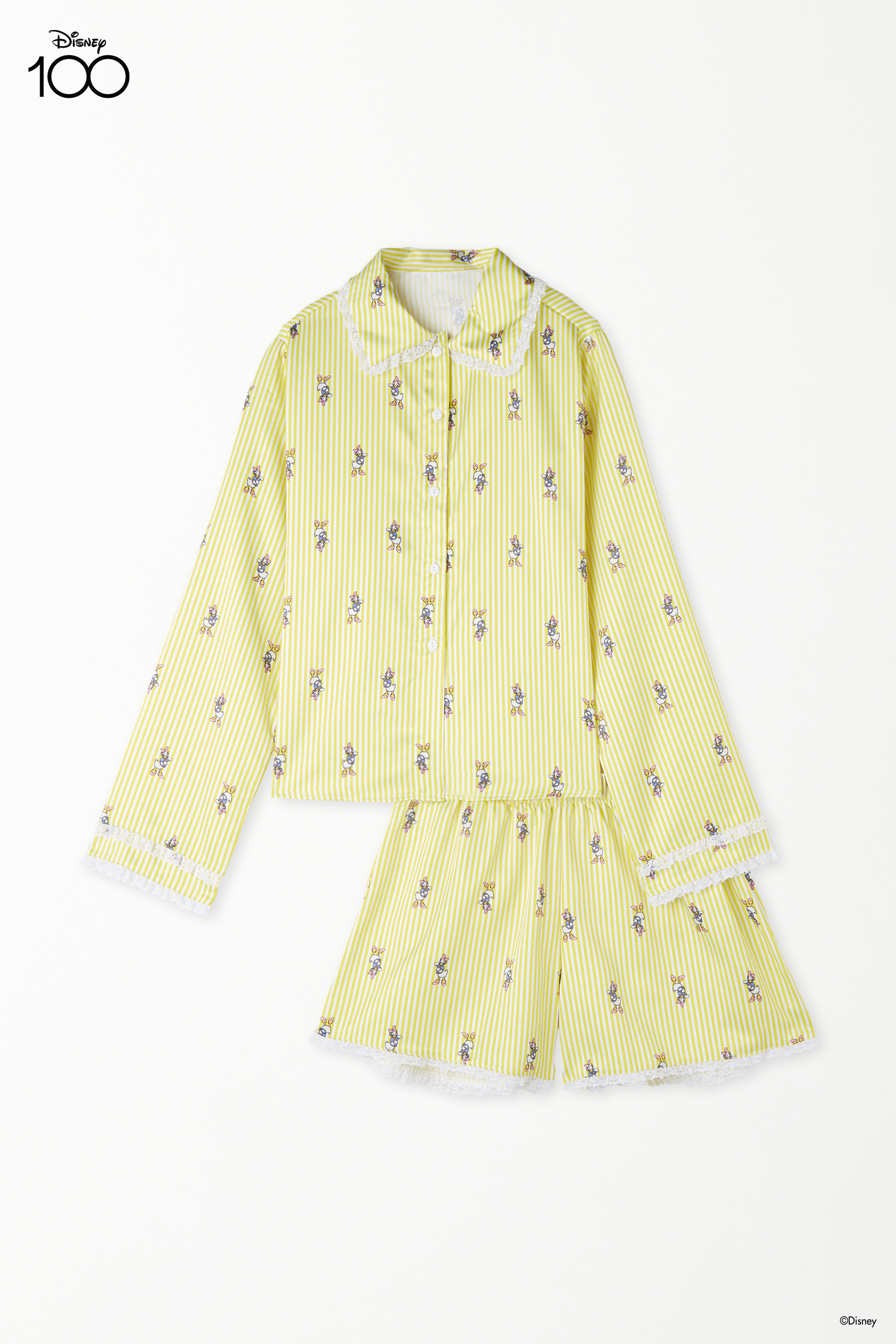 Disney 100 Short Satin Button-Down Pyjamas with Long Sleeves