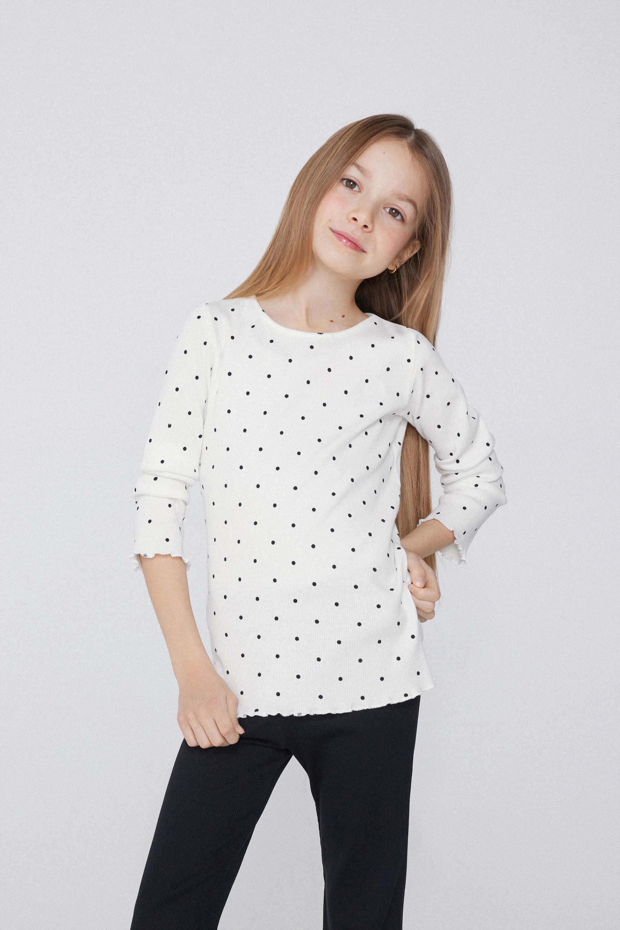 Girls’ Long Sleeve Ribbed Top with Print