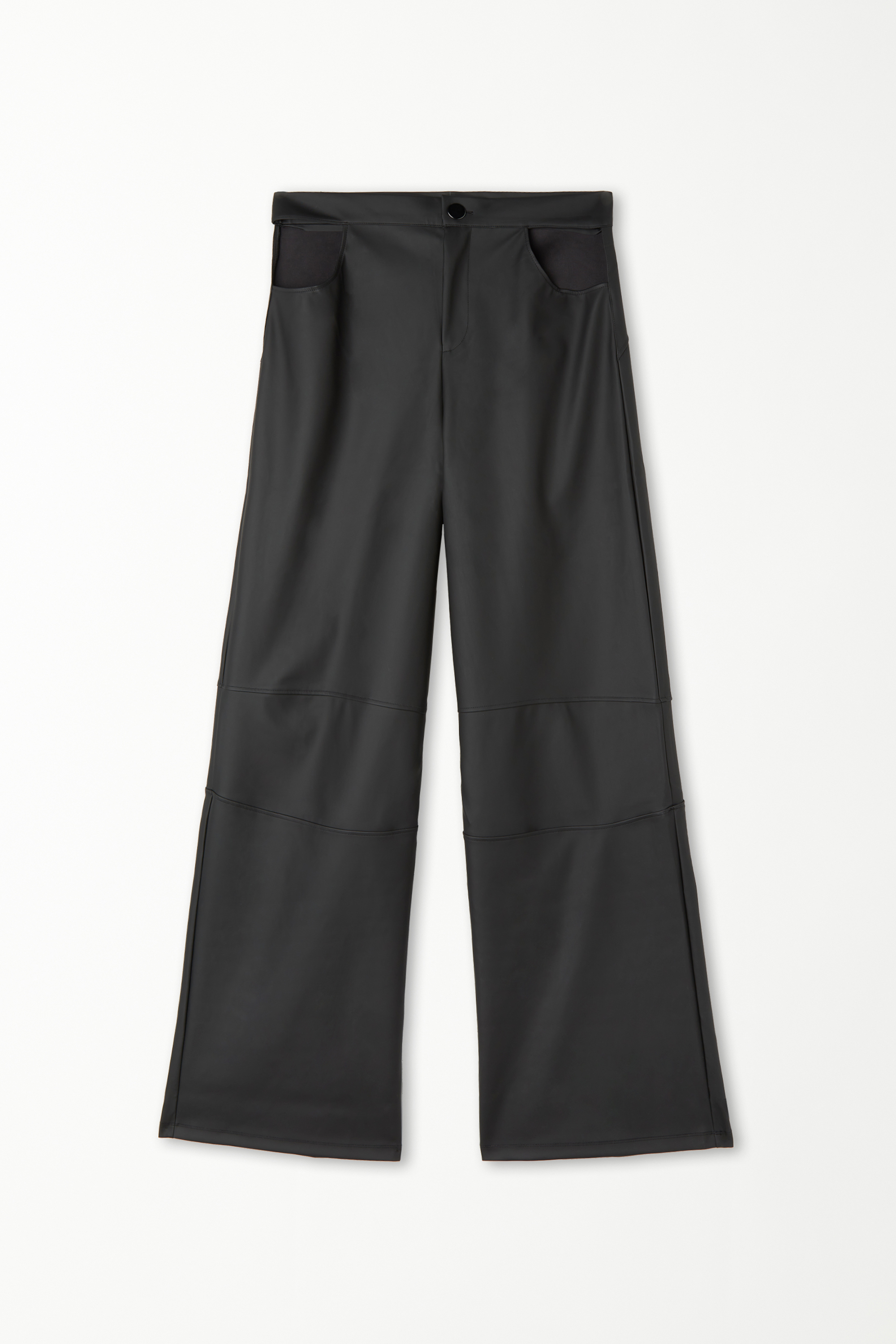 Opaque-Effect Coated Palazzo Trousers with Cut-Outs