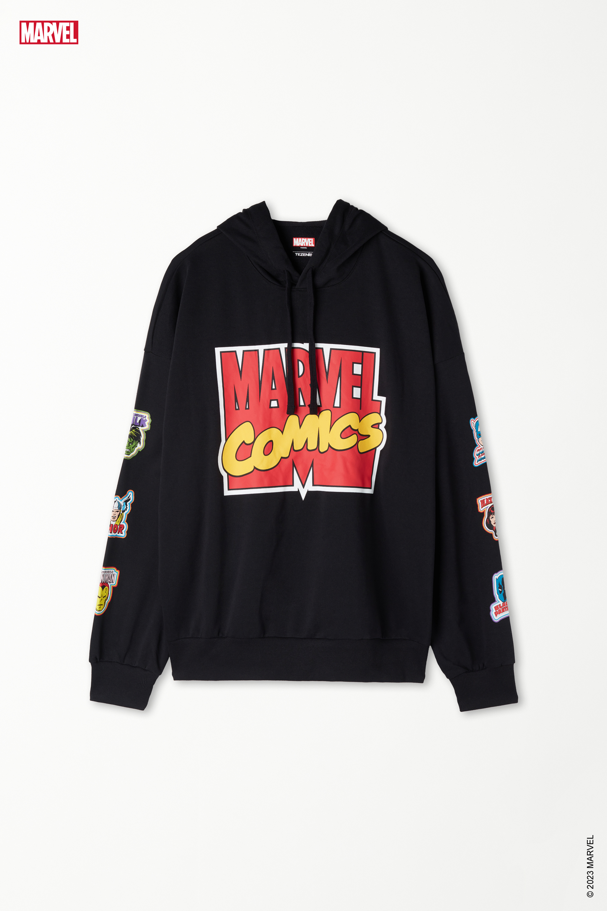 Long-Sleeved Hooded Sweatshirt with Marvel Print
