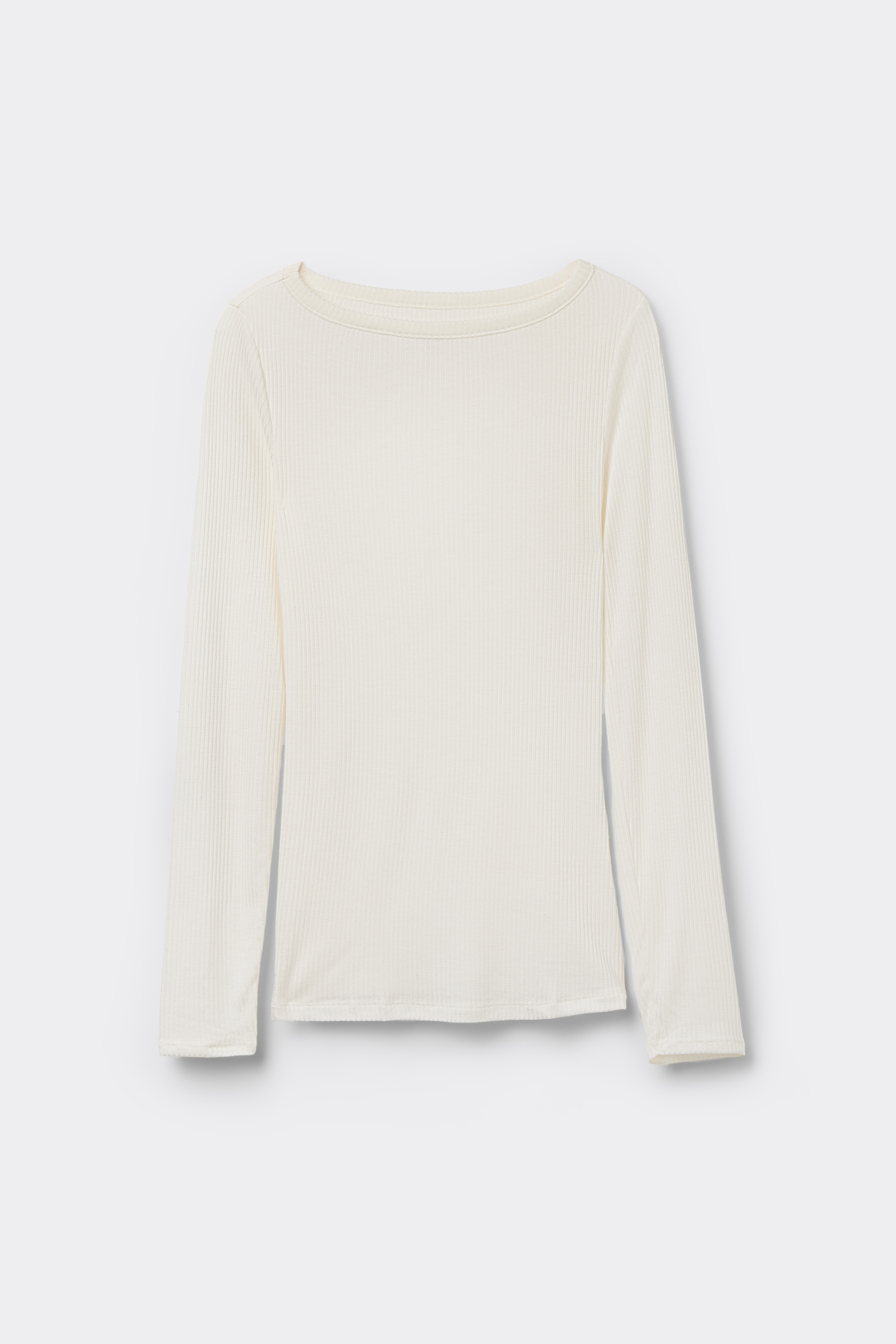 Long-Sleeved Ribbed Boat-Neck Top