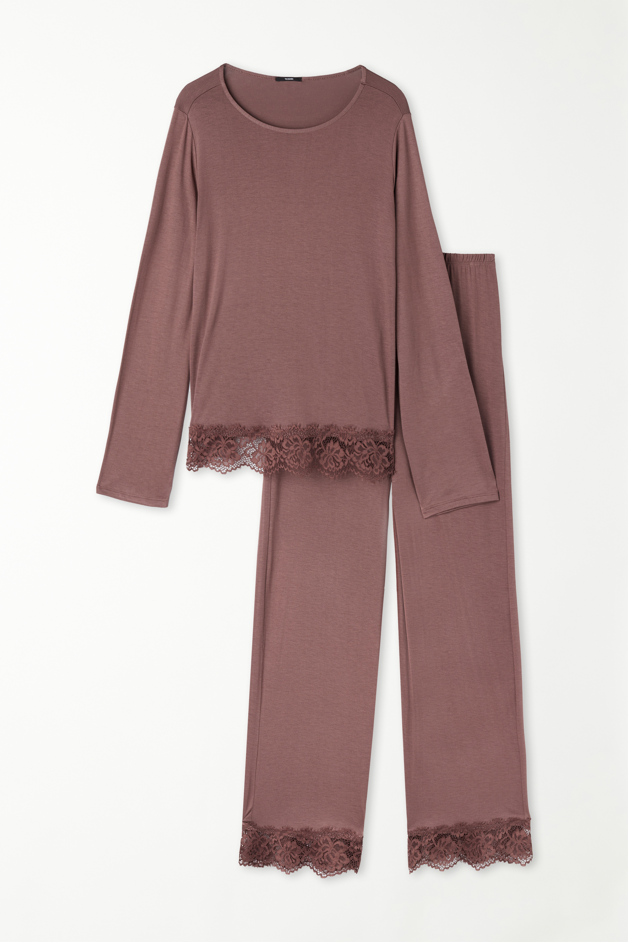Long Viscose Pyjamas with Lace