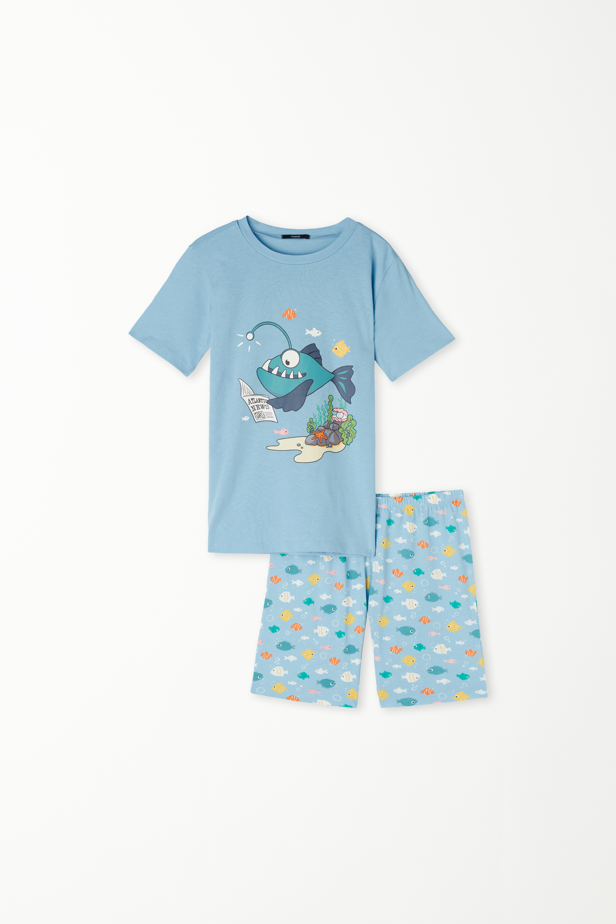Chlapecké Krátké Bavlněné Pyžamo s Polodlouhým Rukávem s Potiskem Ryby