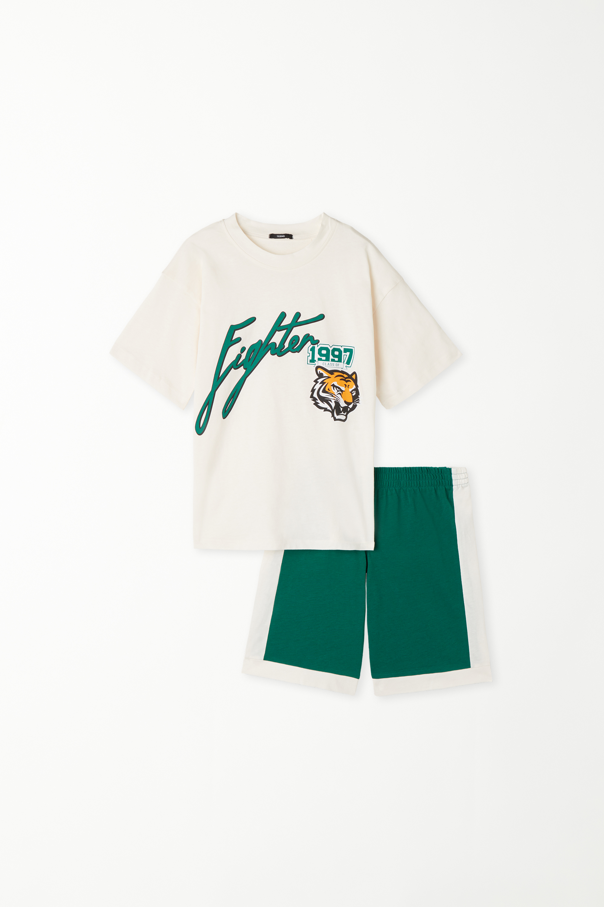 Kurzer Pyjama aus Baumwolle mit Fighter-Print für Jungen