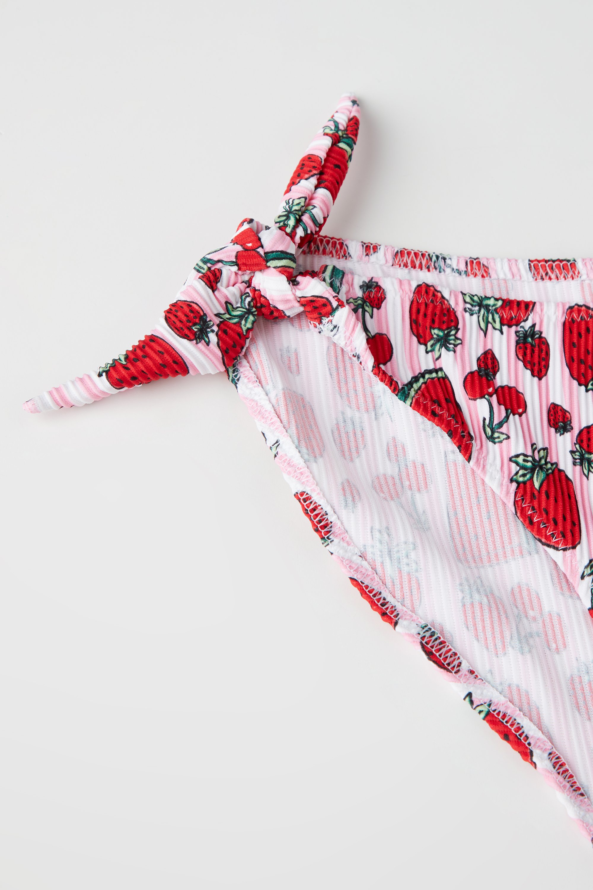 Girls’ Stripes and Fruit Print Bikini Top and Tie Bottoms