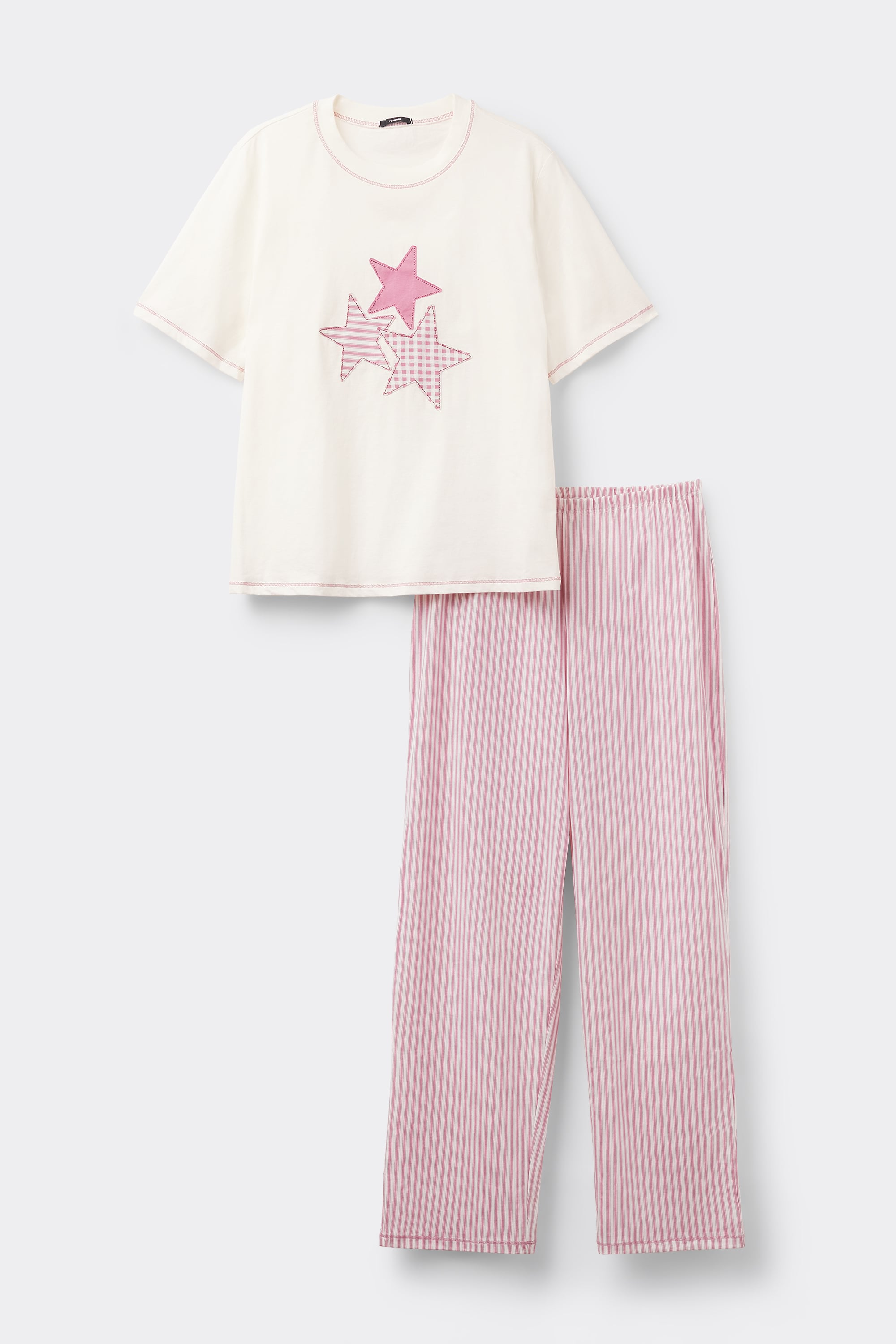 Pijama Comprido em Algod&atilde;o com Patch Estrelas