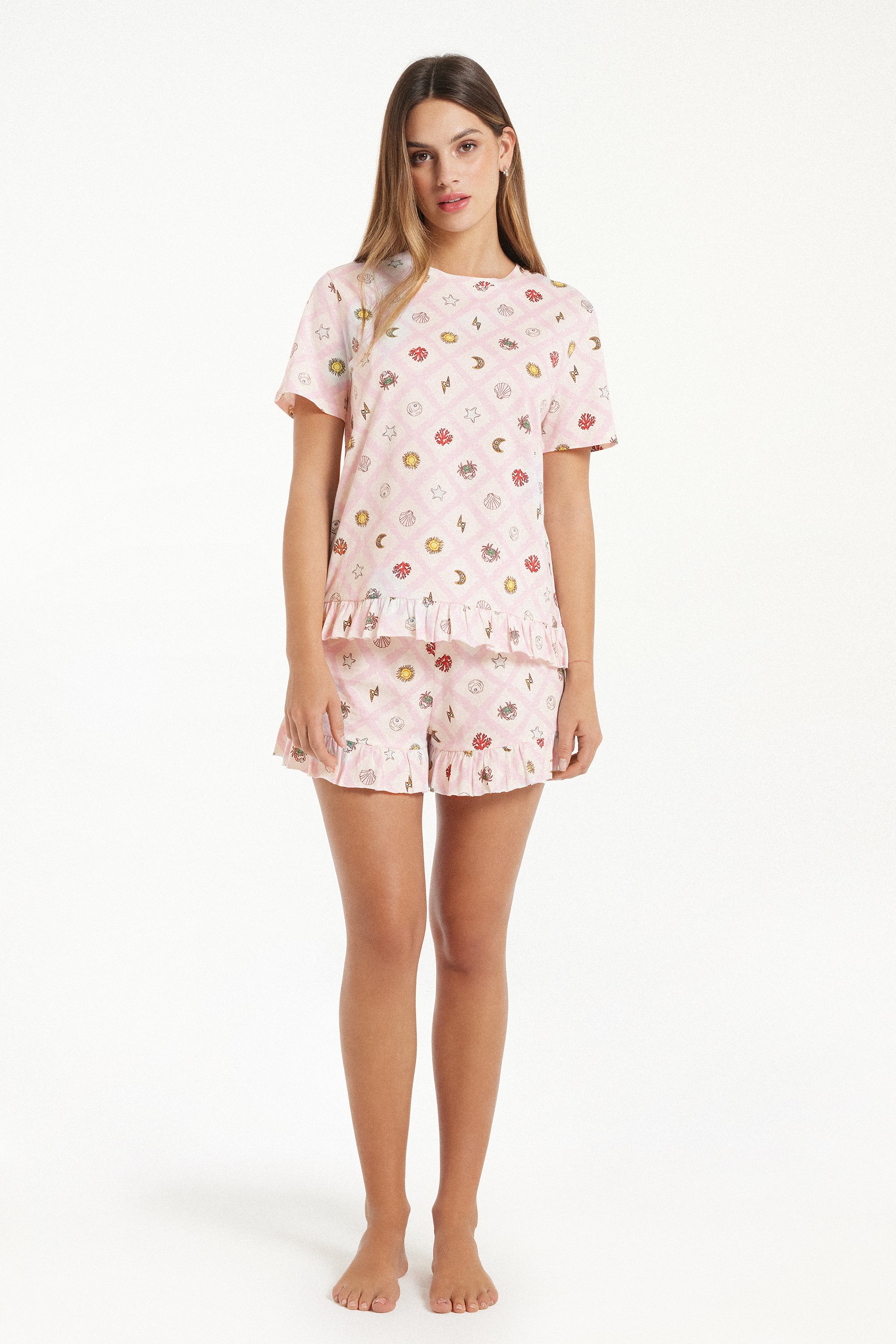 Short Sleeve Short Cotton Summer Print Pyjamas