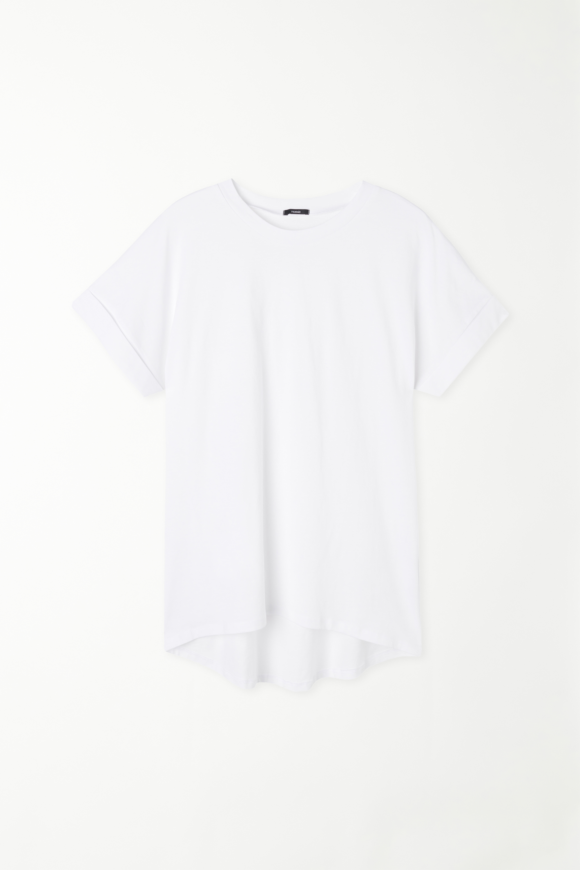 Turned-Up Kimono Sleeve Cotton T-Shirt