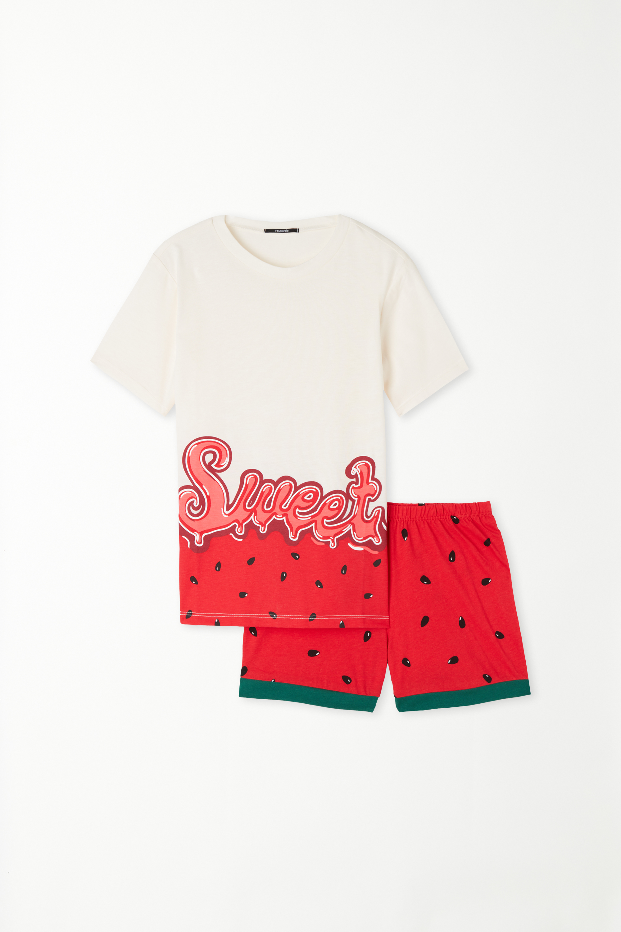 Girls’ Short Cotton Watermelon Print Pyjamas with Short Sleeves