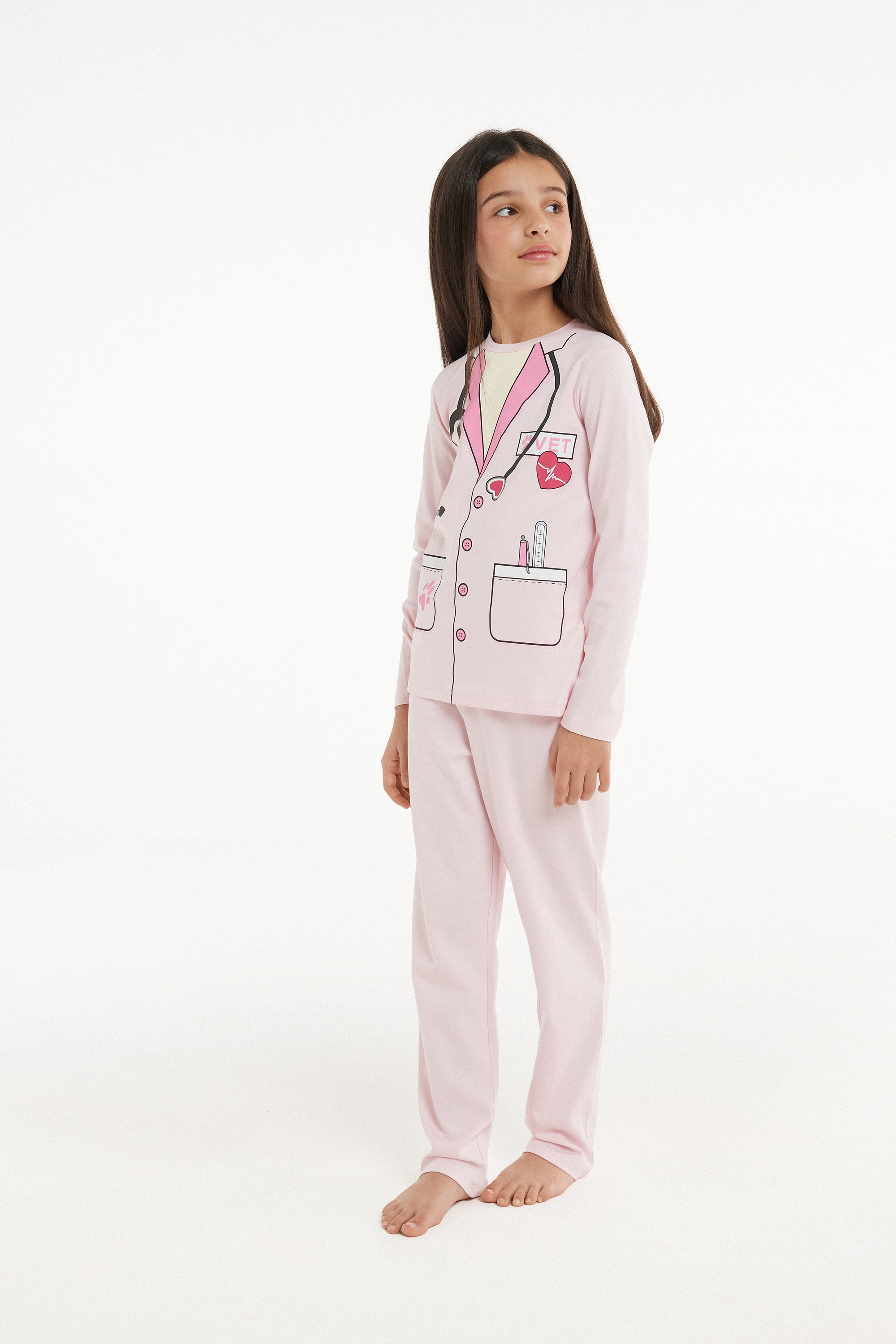 Pyjama Long Fille Coton Épais Imprimé Vétérinaire