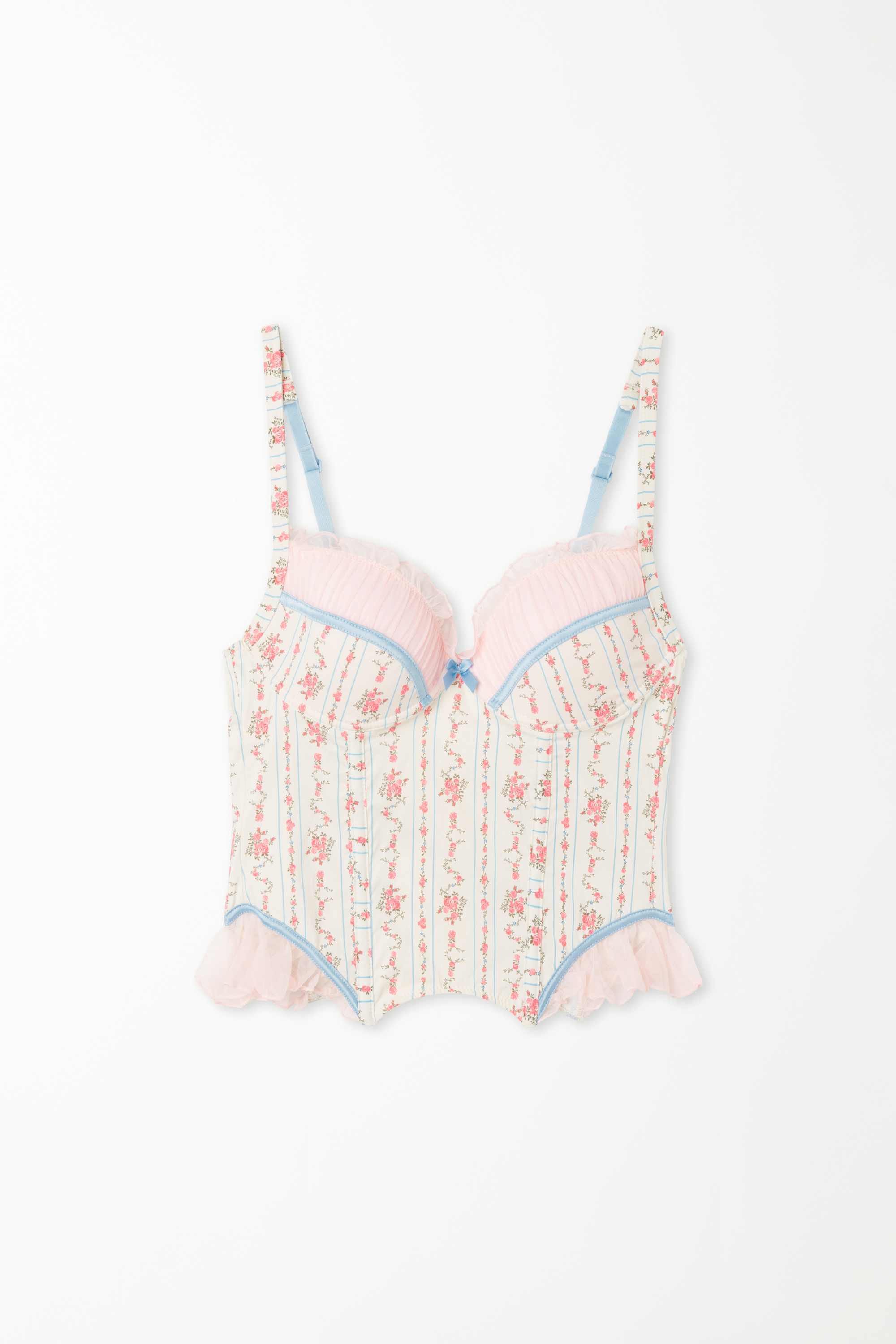 Dreaming Flowers Padded Bustier-Effect Push-up Bra Top