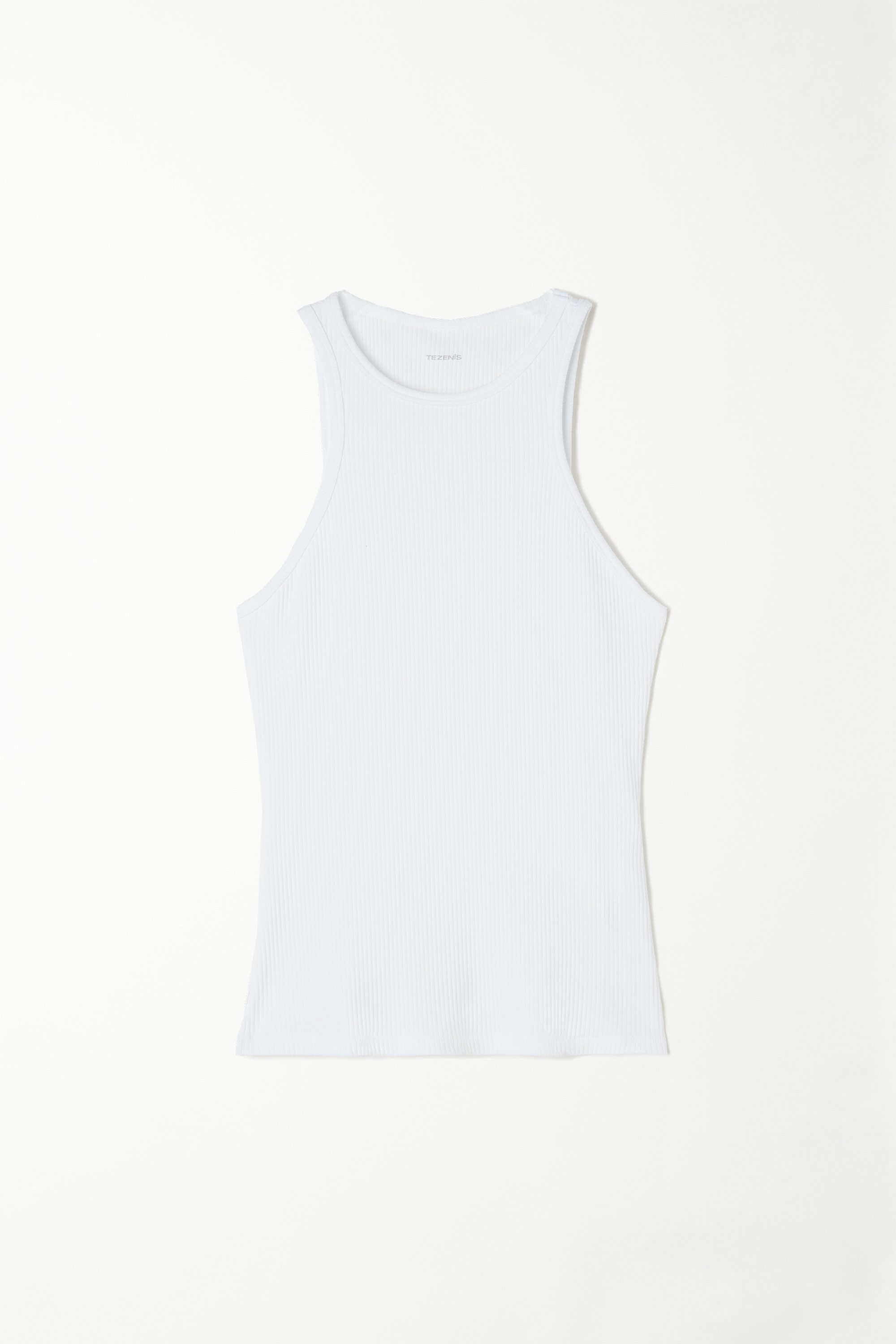 Wide-Strap Ribbed Cotton Halter Tank Top