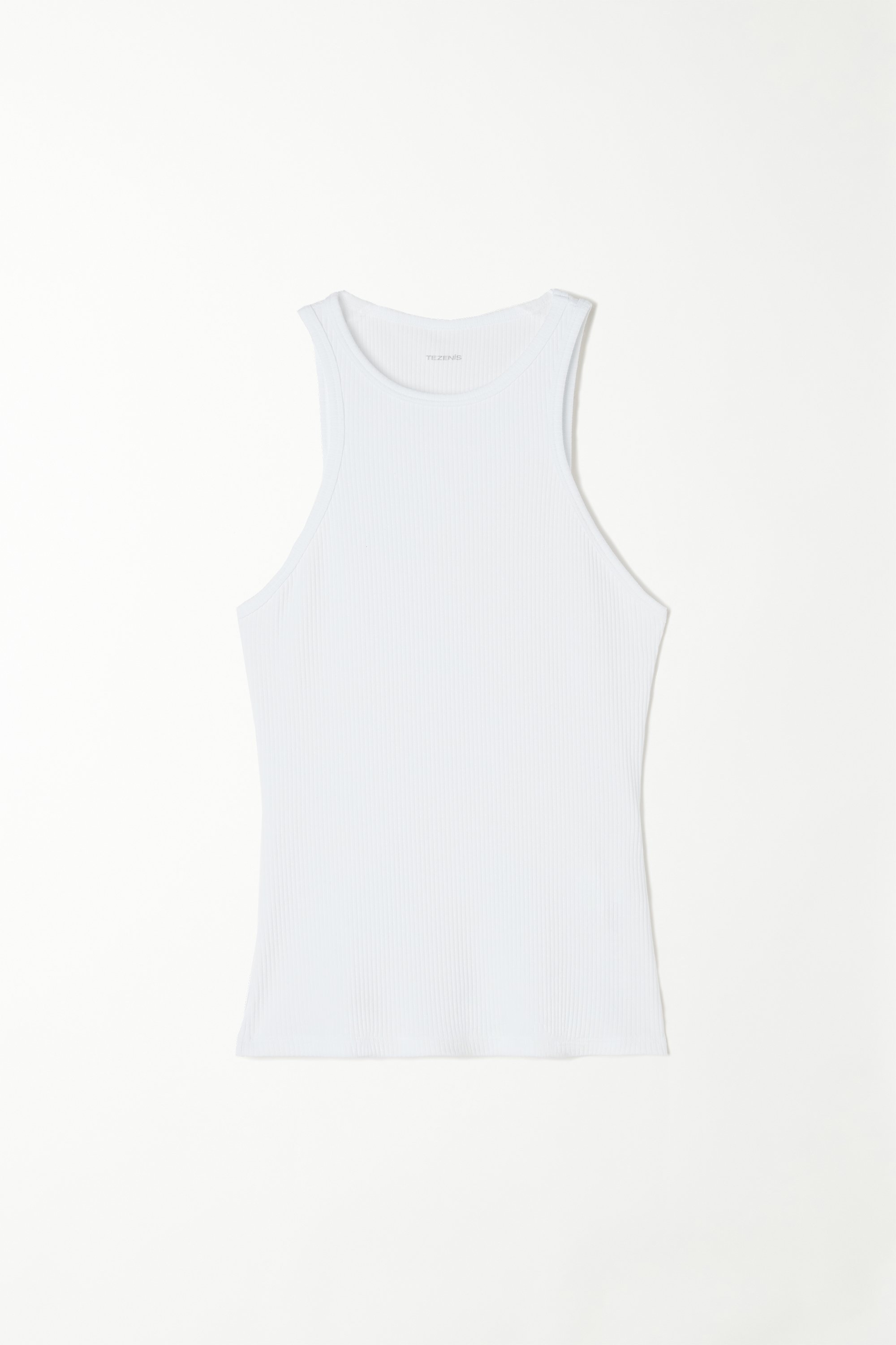 Halterneck Ribbed Cotton Camisole with Wide Shoulder Straps