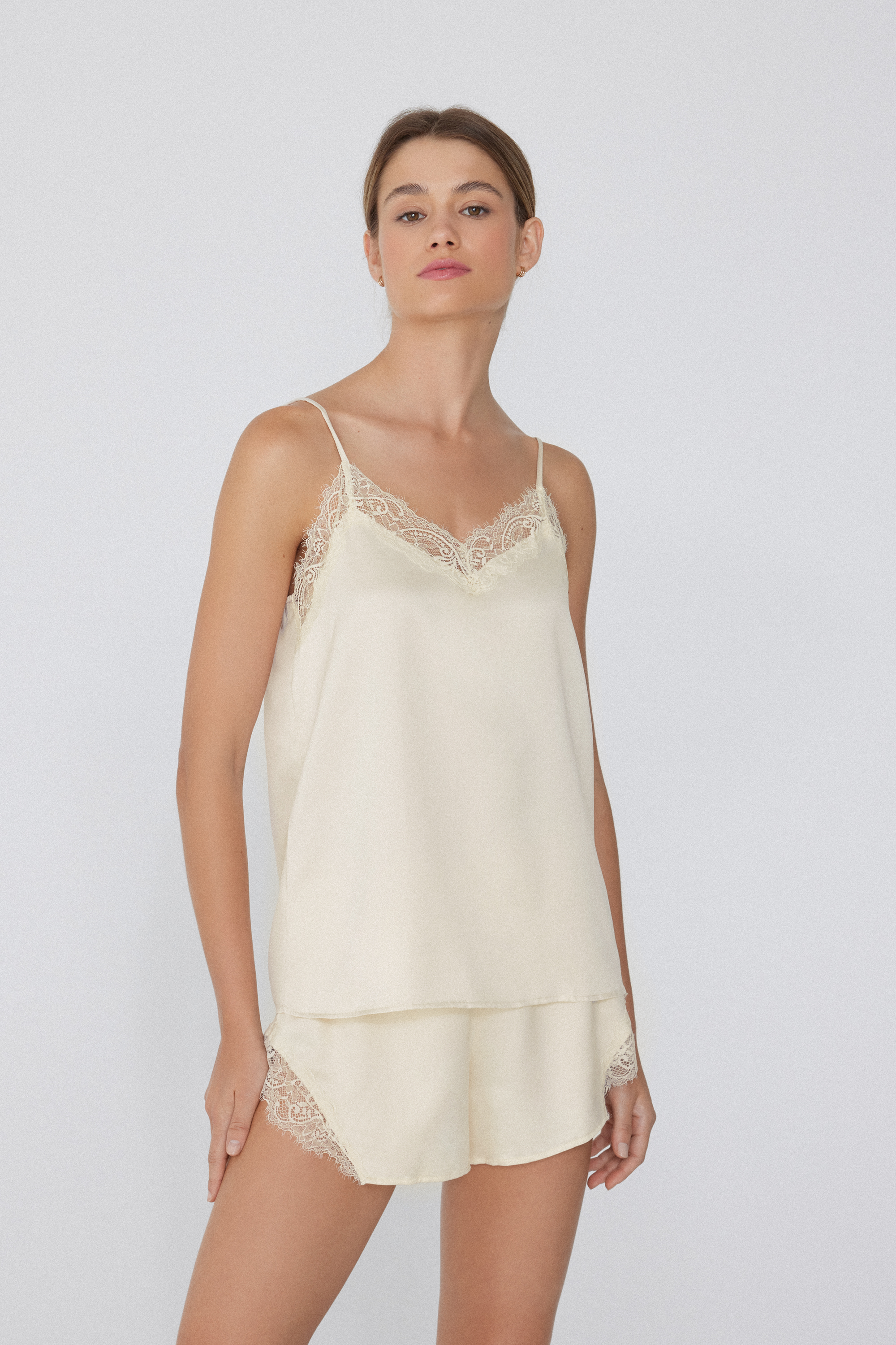 Satin and Lace Spaghetti Strap Tank Top