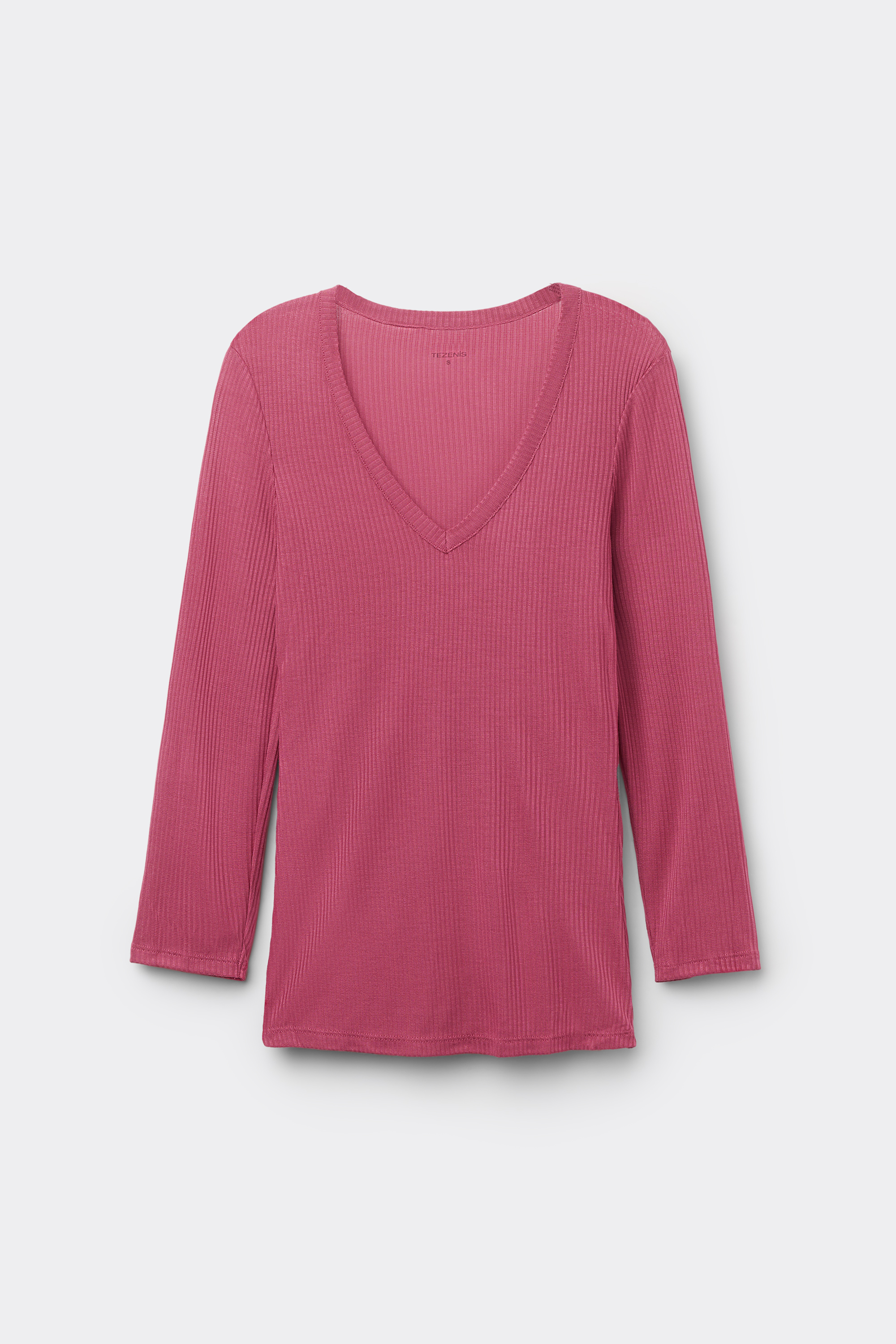 Ribbed Viscose 3/4 Sleeve V-Neck Top